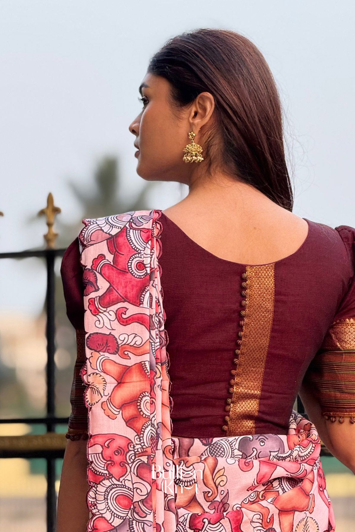 Saumya Kalamkari Handloom Half Saree Maroon Lehenga