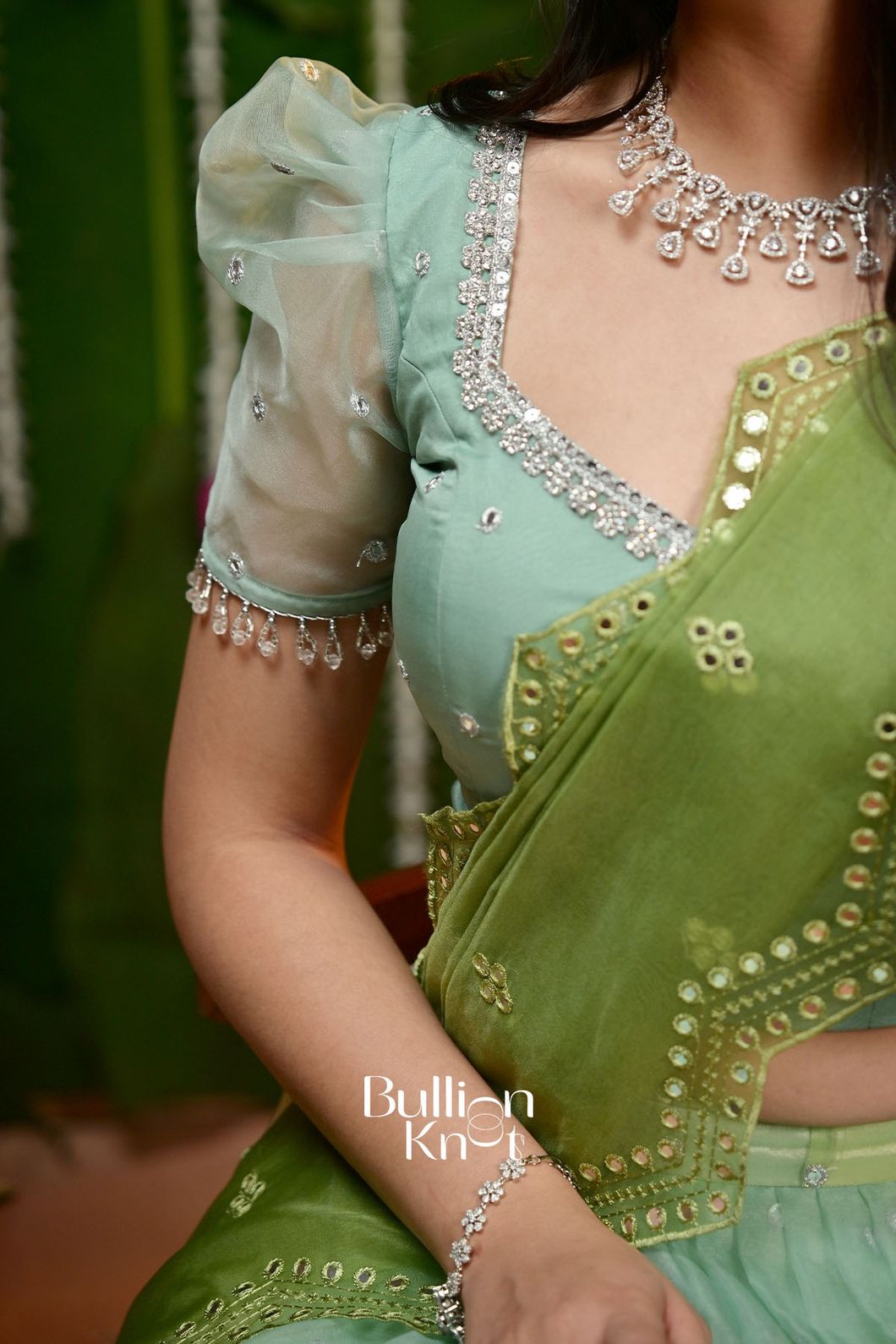 Saundarya | Aqua Green Organza Lehenga Set for Elegant Occasions