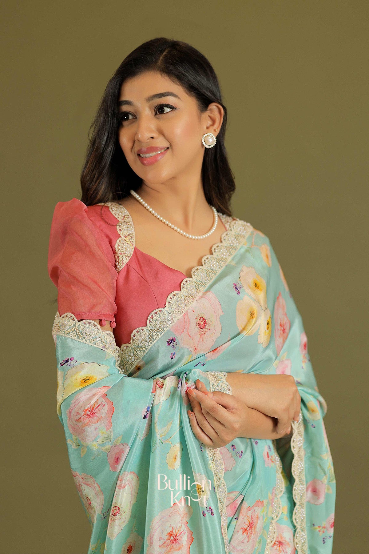 Senorita Retro Print Saree in Sky Blue