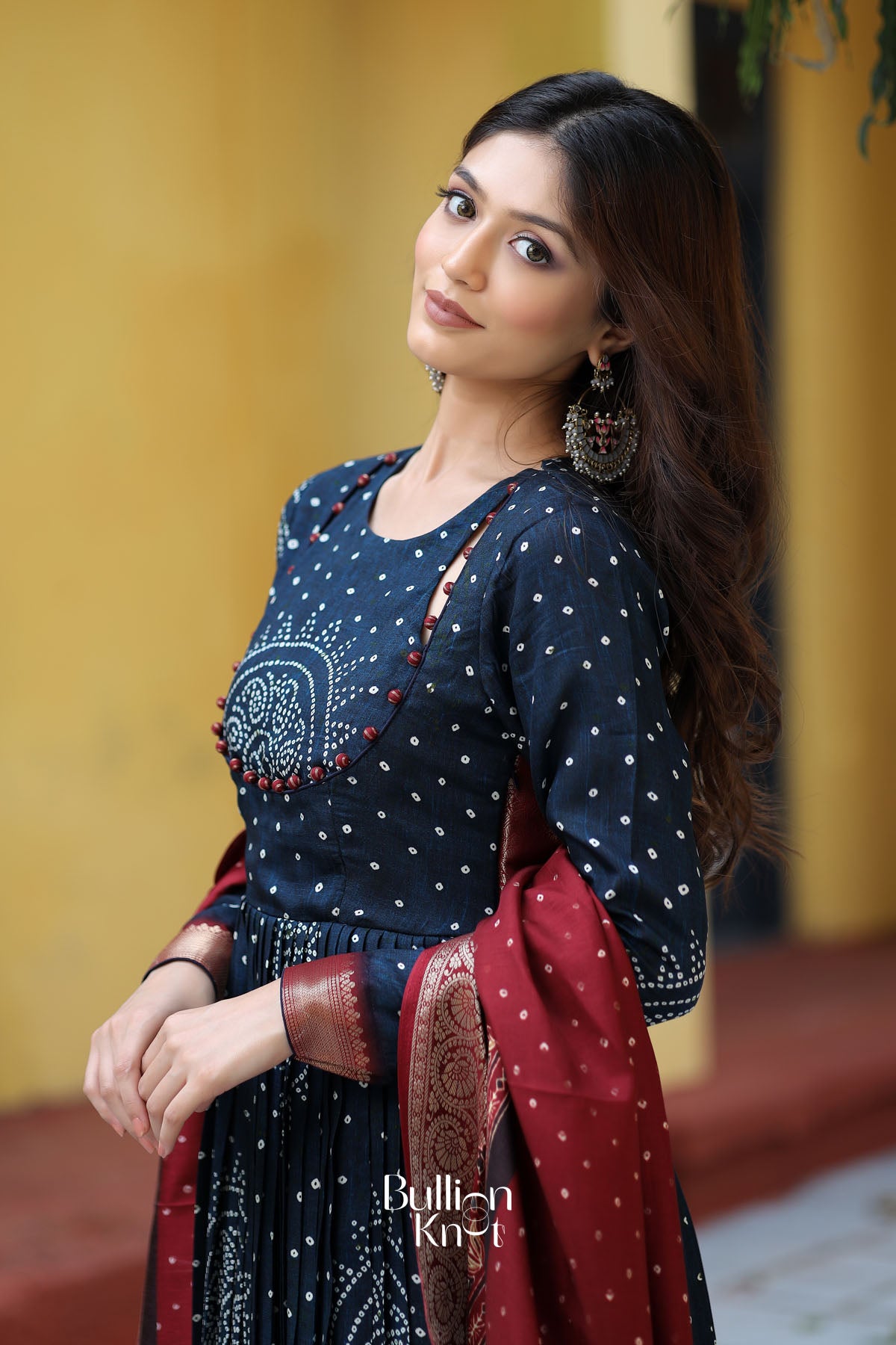Shayla Bandhani Anarkali Suit Set in Navy Blue