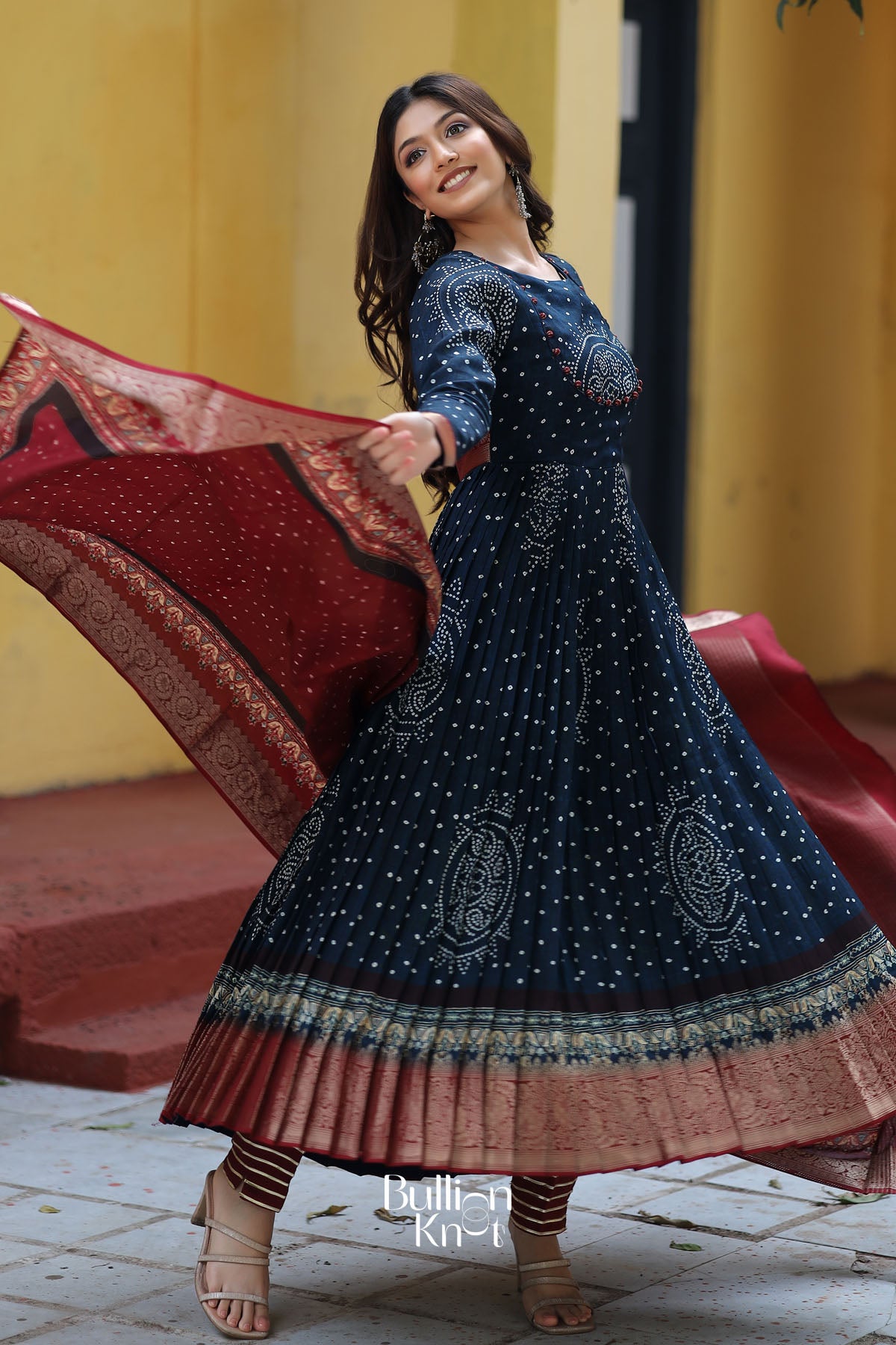Shayla Bandhani Anarkali Suit Set in Navy Blue
