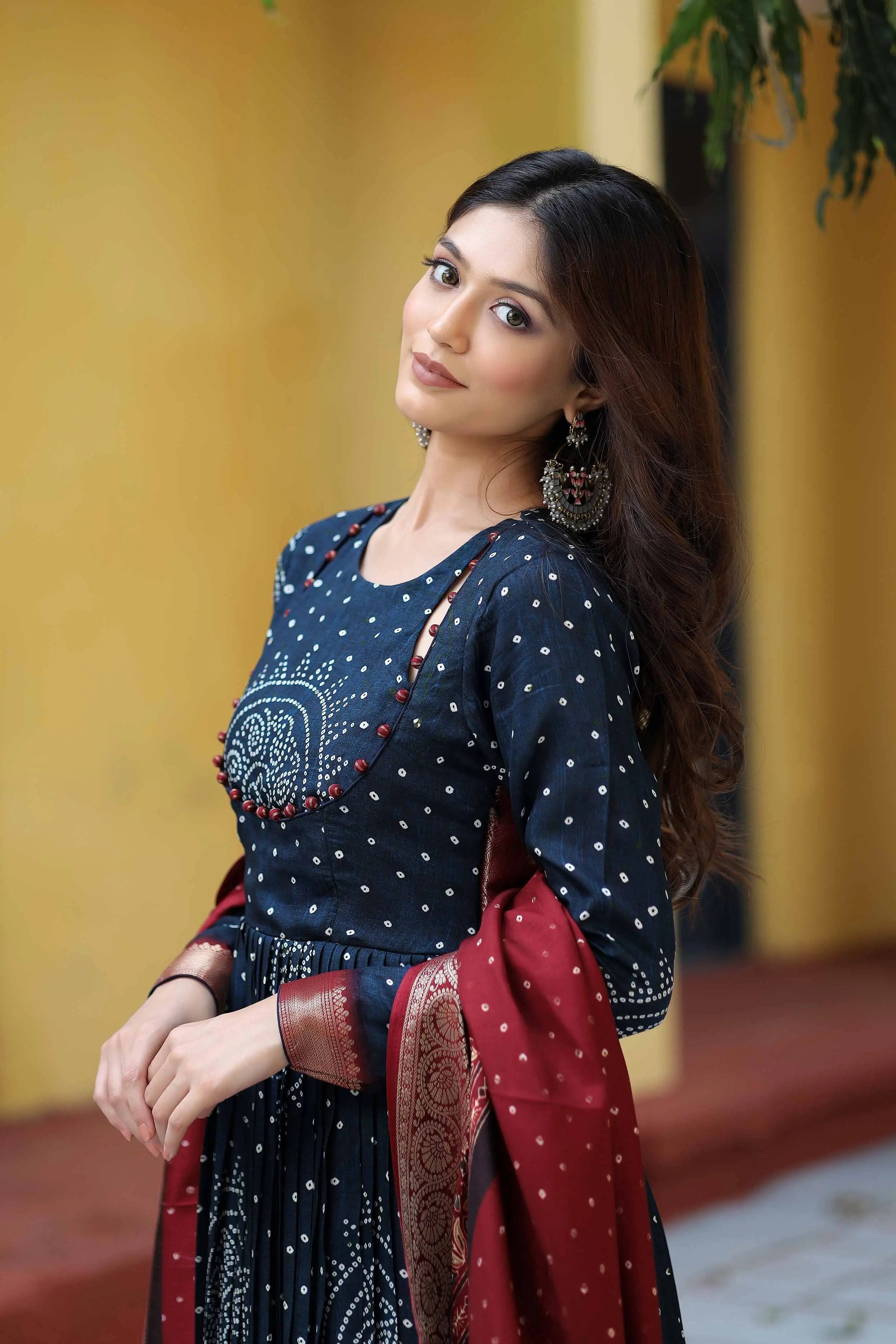 mysore silk Bandhani Anarkali Set