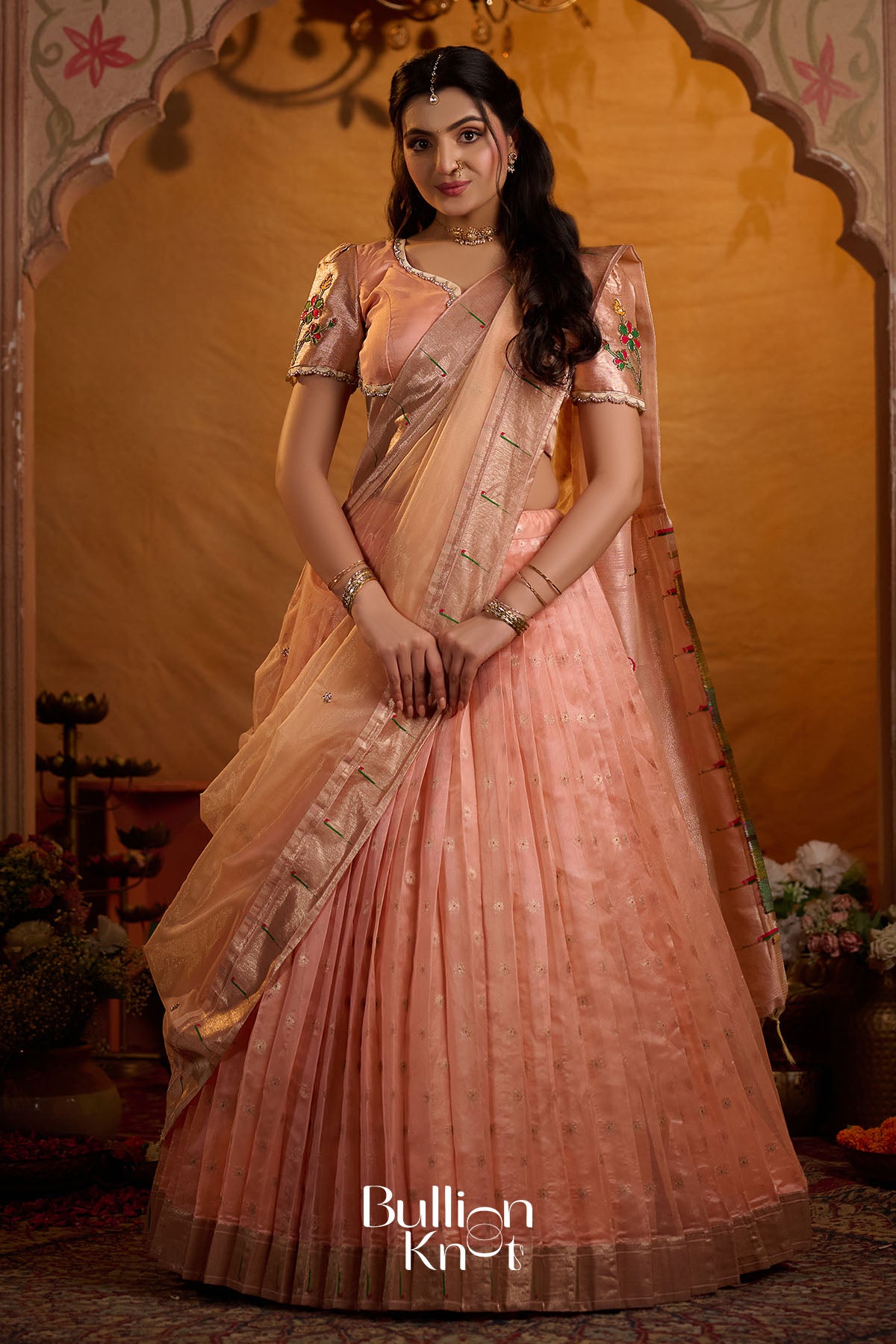 Paithani Pratha Silk Lehenga set In Peach