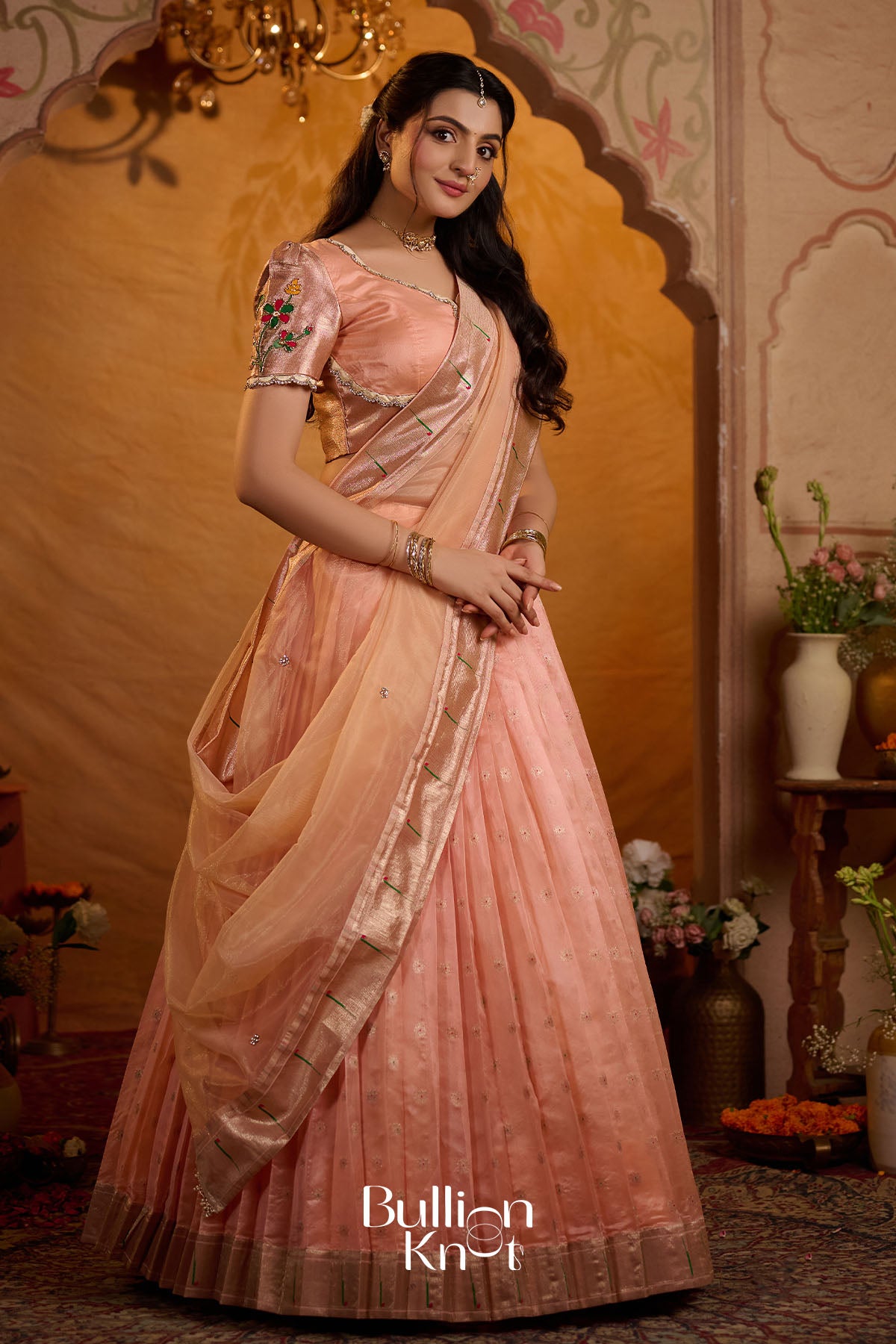Paithani Pratha Silk Lehenga set In Peach