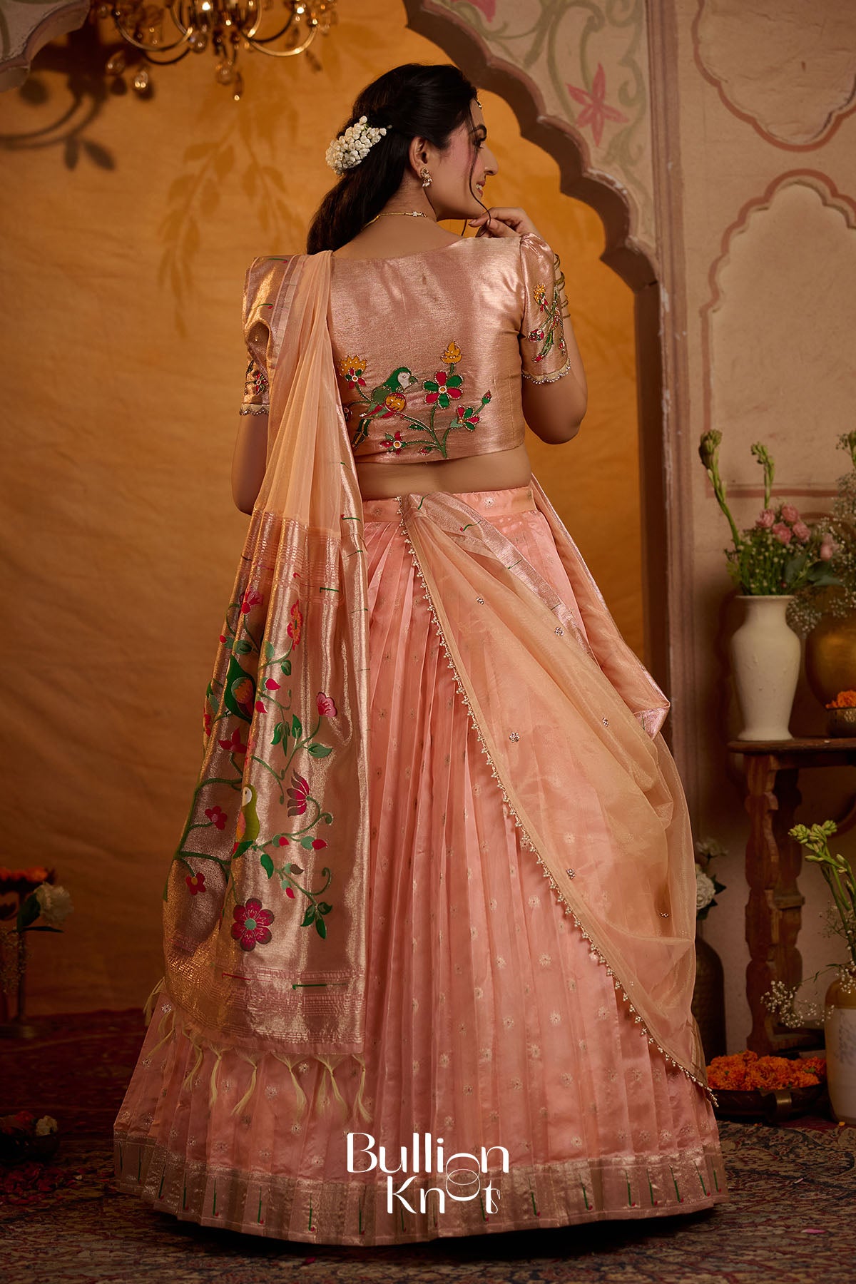 Paithani Pratha Silk Lehenga set In Peach