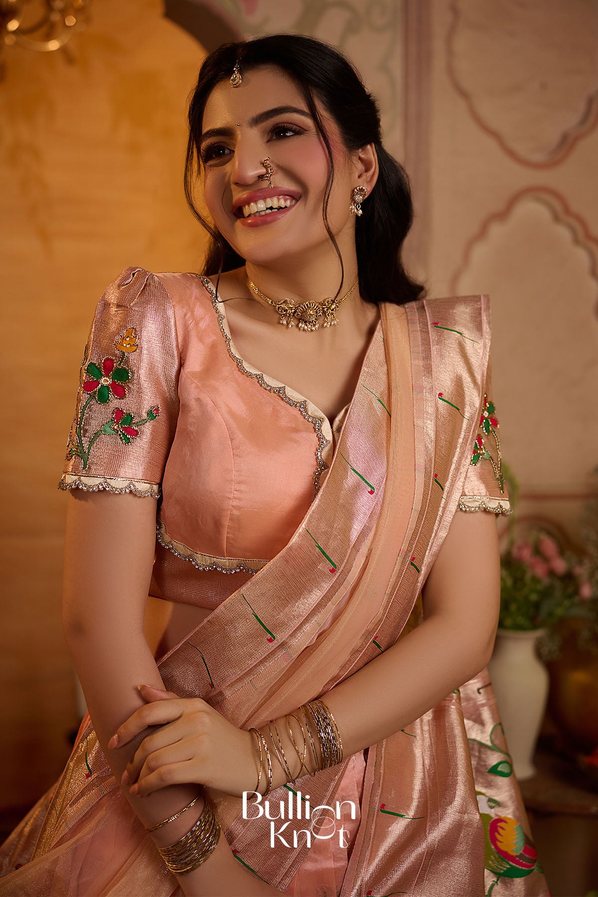 Paithani Pratha Silk Lehenga set In Peach