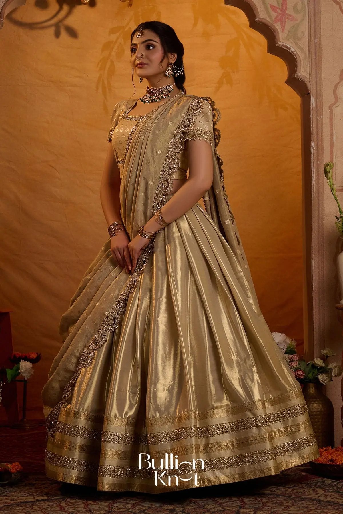 Sona Sitara Gadval Silk Gold Lehenga Set
