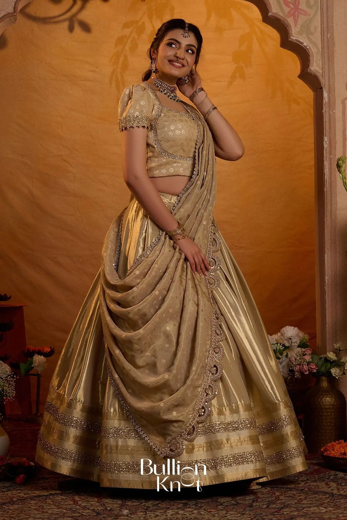 Sona Sitara Gadval Silk Lehenga Set In Gold