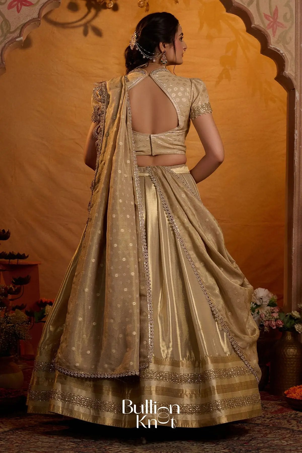 Sona Sitara Gadval Silk Gold Lehenga Set