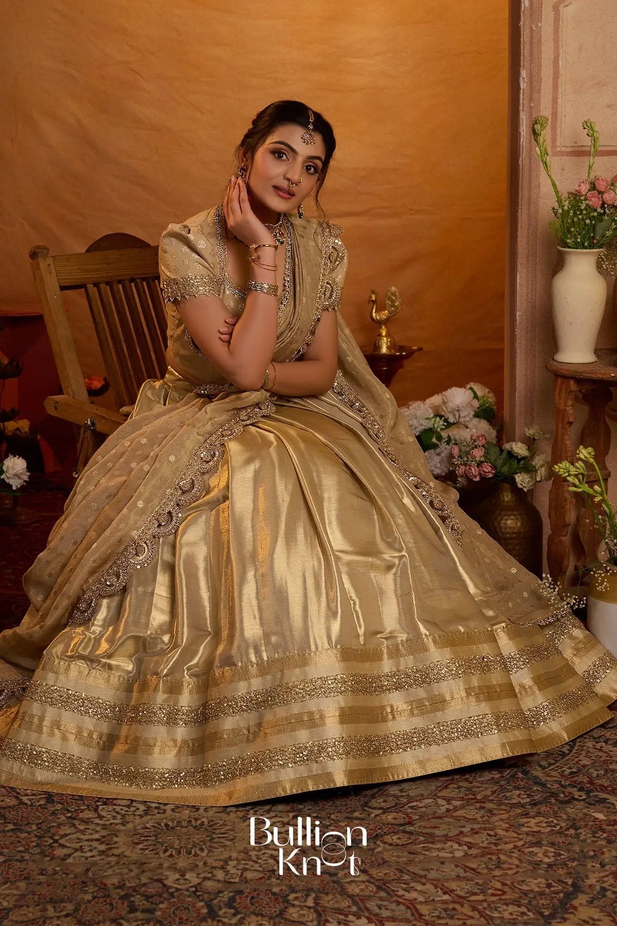 Sona Sitara Gadval Silk Lehenga Set In Gold