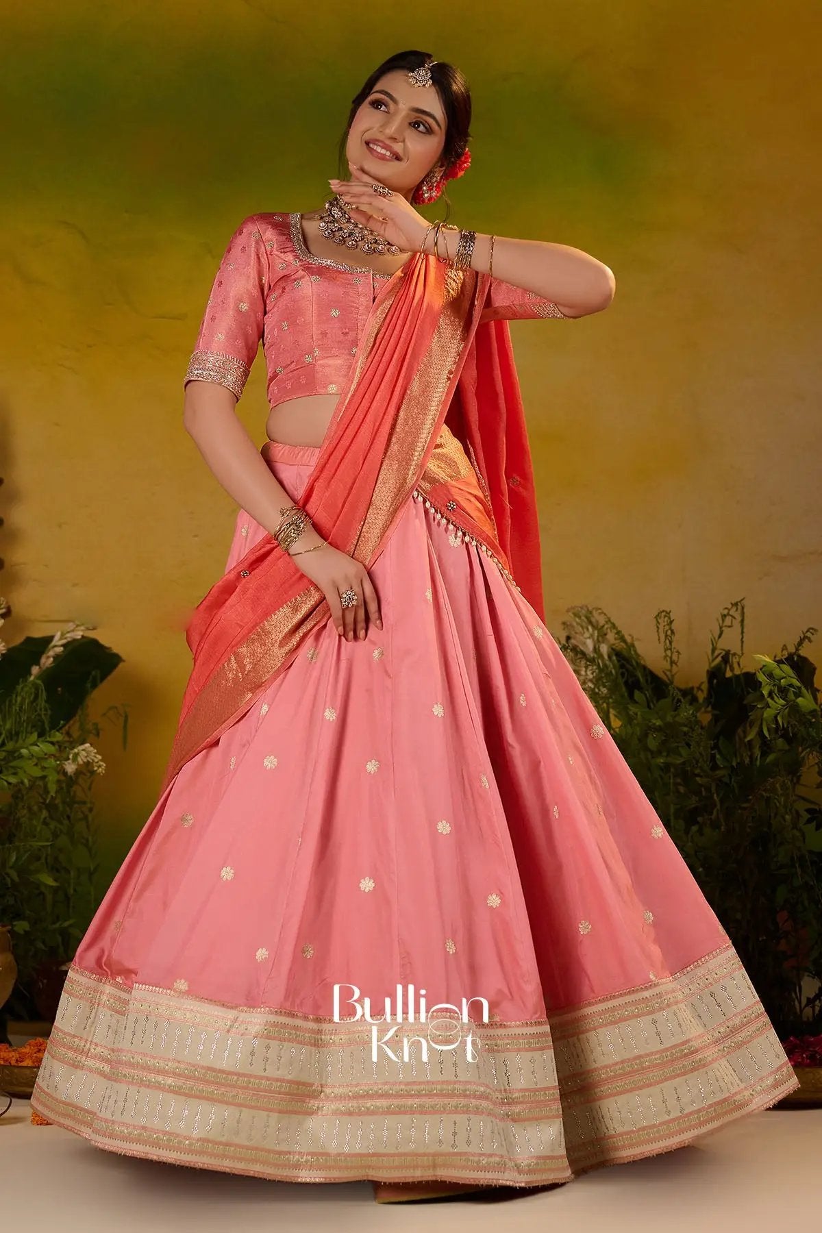 Sobhita Soft Silk Half Saree Pastel Pink Lehenga