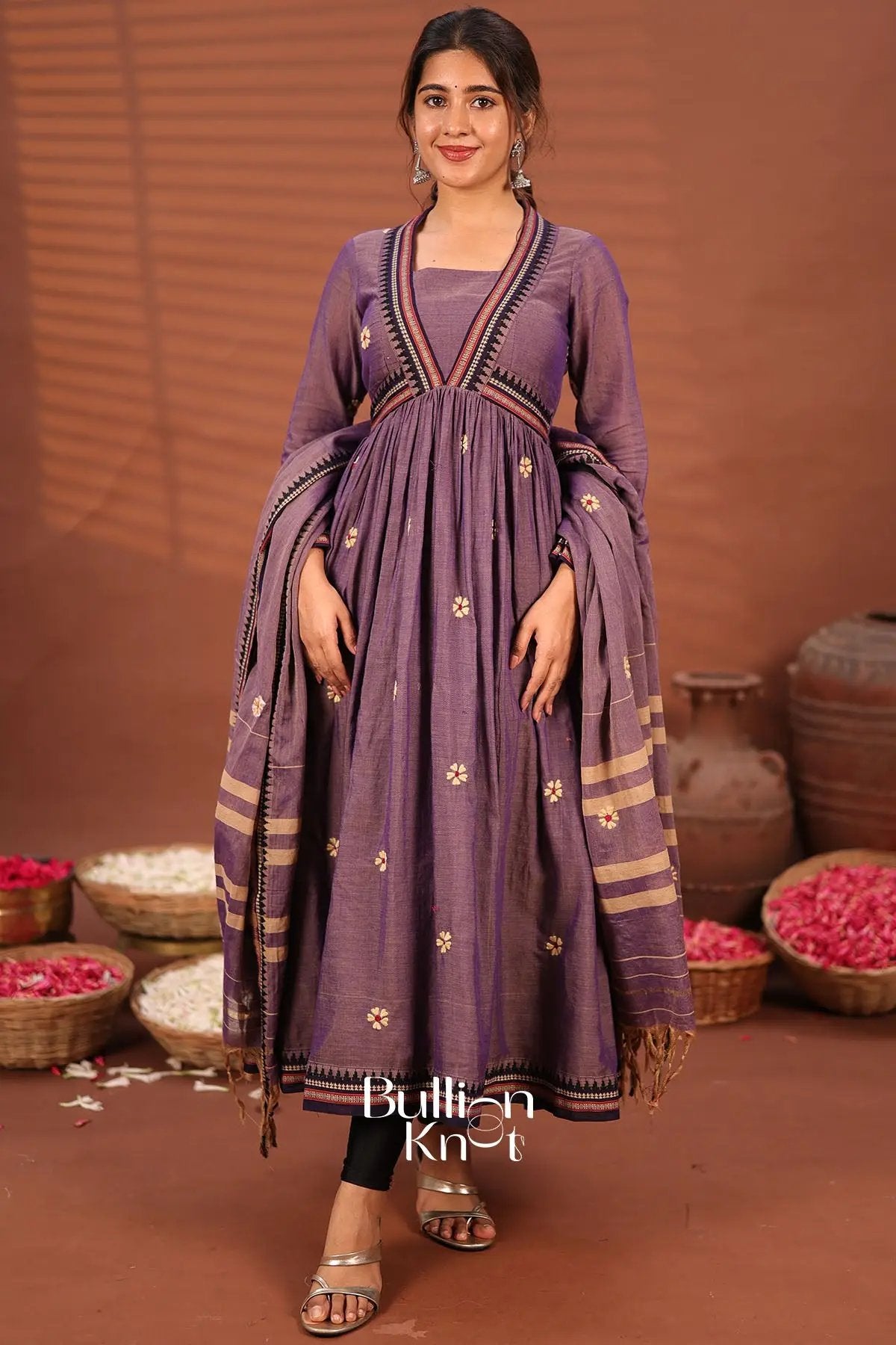 Shreya Greyish Lavender Handloom Kurta Set