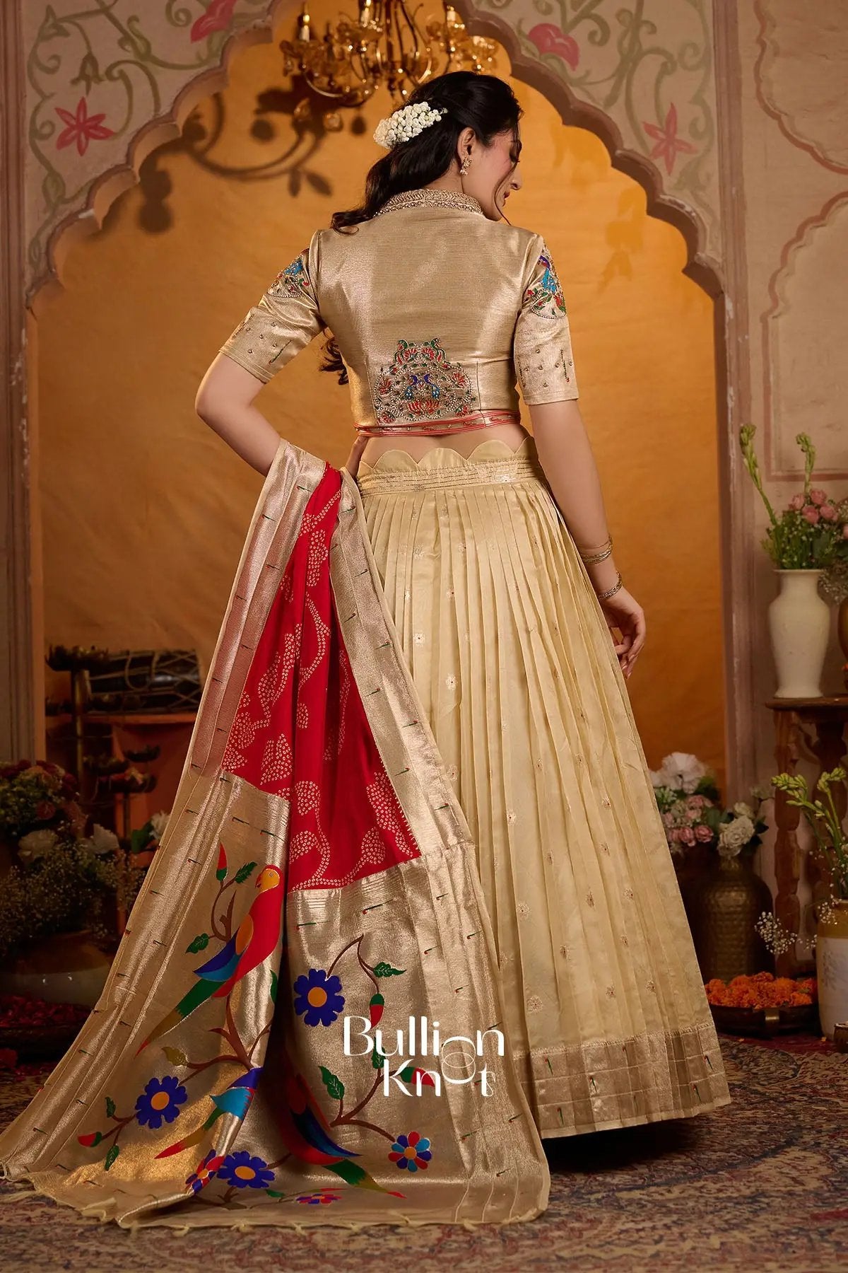 Shyamalika Chanderi Silk Lehenga Set In Ivory Gold