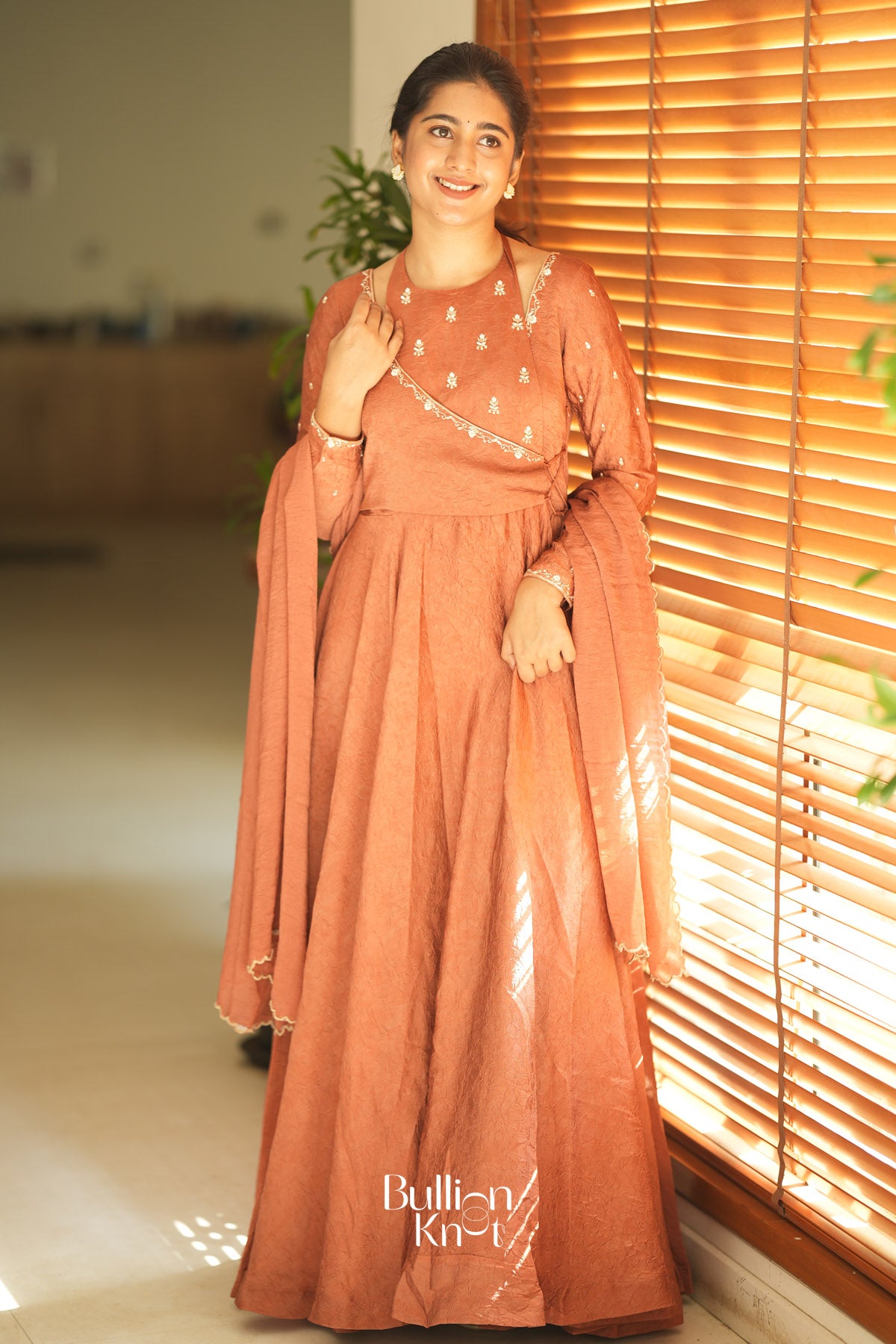 Sumedha Crush space silk Dress in Rust