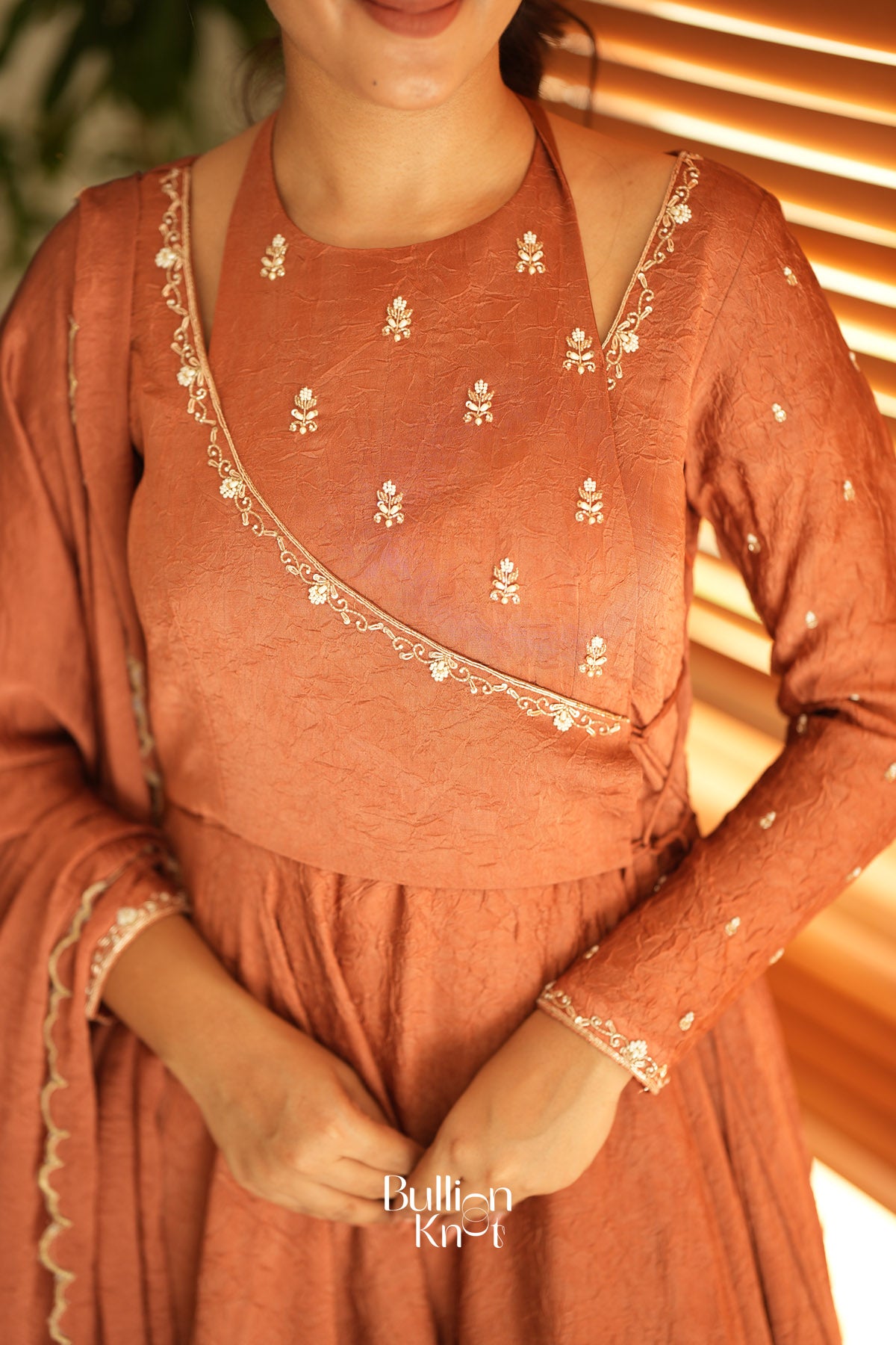 Sumedha Crush space silk Dress in Rust