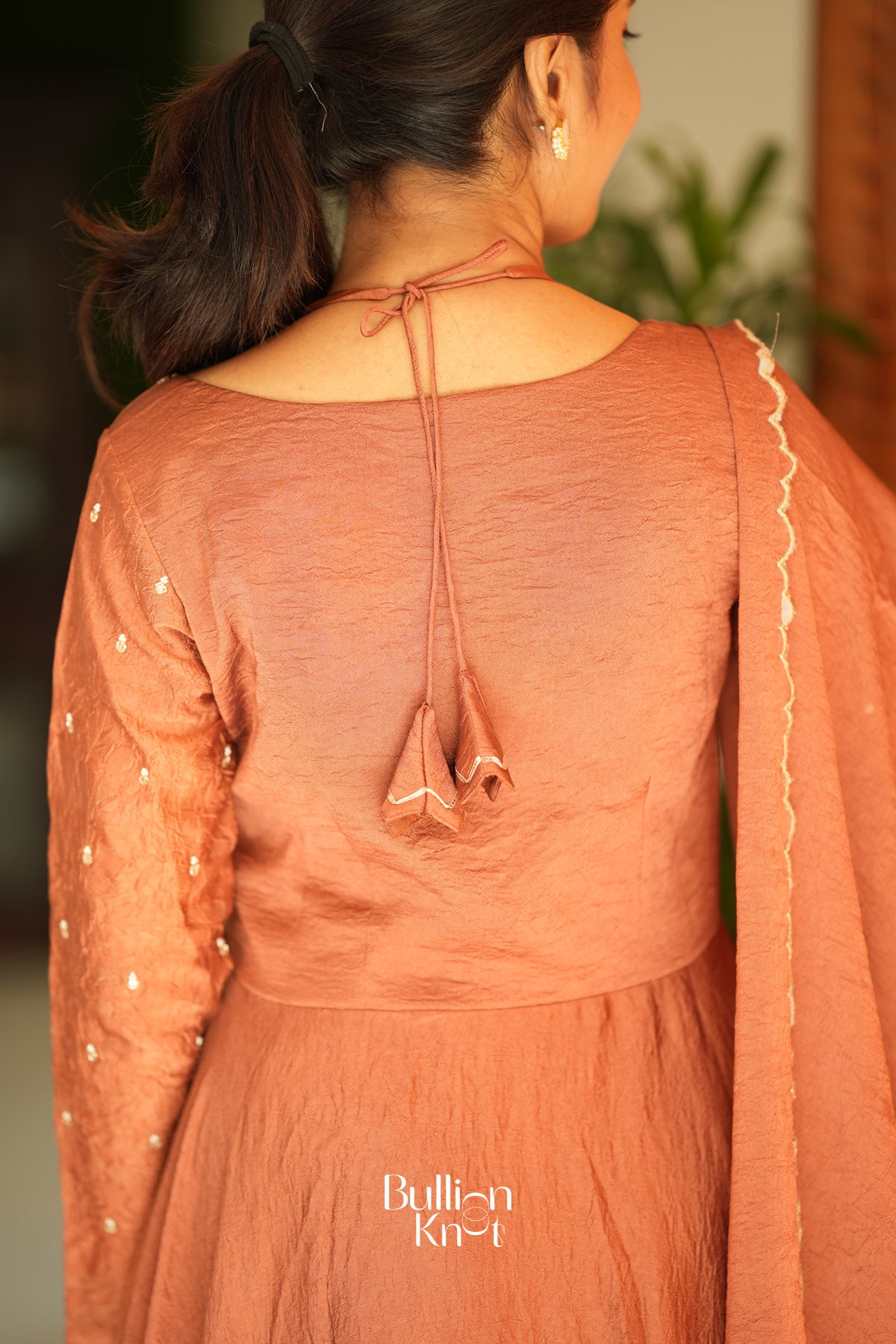 Sumedha Crush space silk Dress in Rust