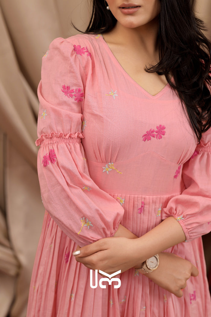 Cosmos Summer Pink Cotton Midi Dress