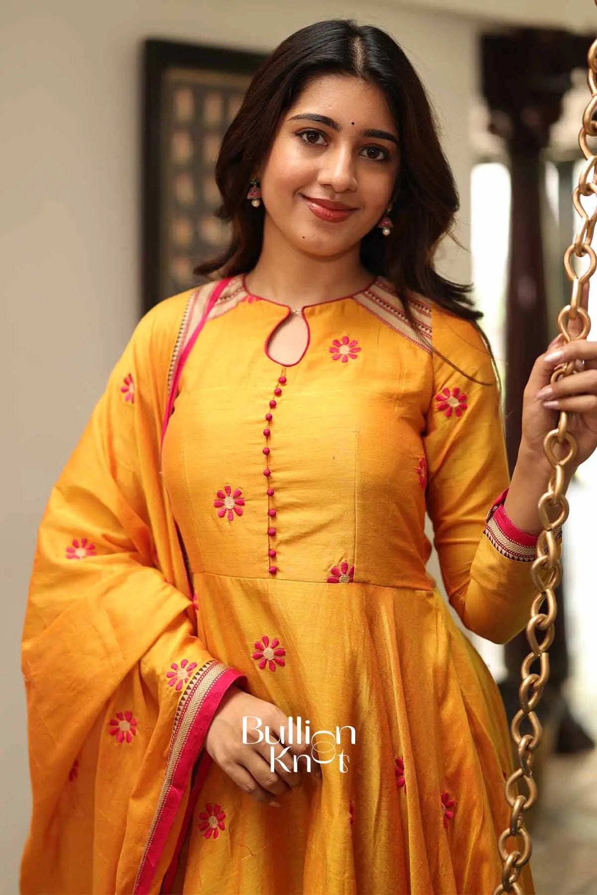 Suneeti Yellow Handloom Anarkali Kurta Set