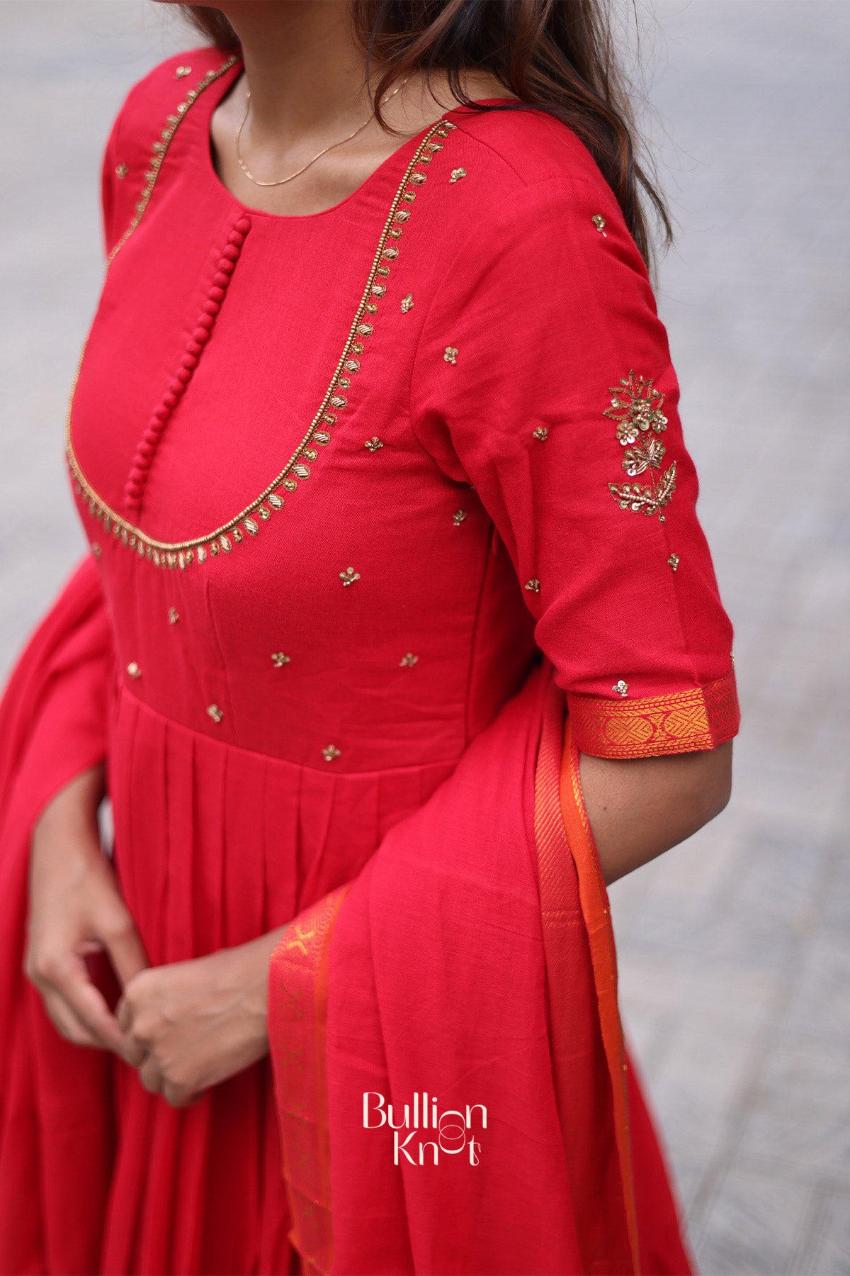 Sutrangi Handloom Anarkali (Dress) in Red