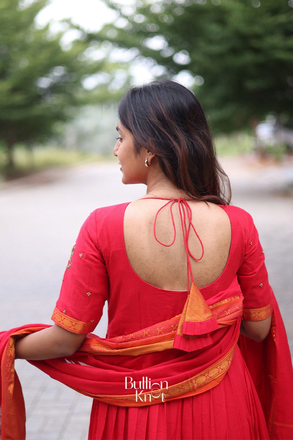 Sutrangi Handloom Anarkali (Dress) in Red