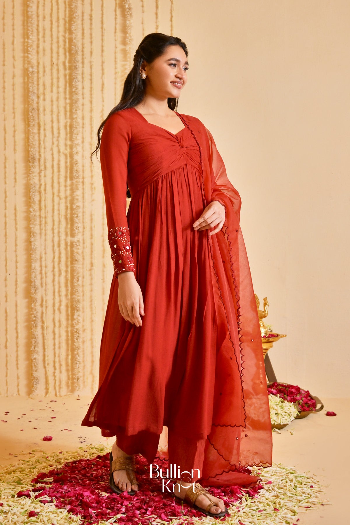Taamba Tarash Kurta Set (Dress) In Rust Brown