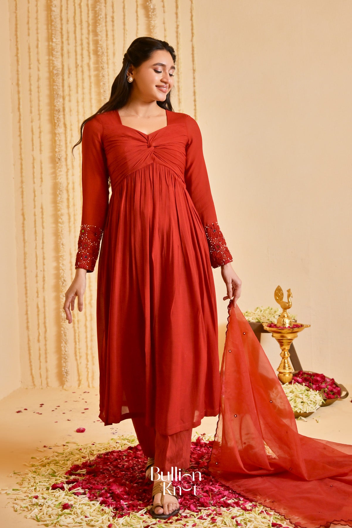 Taamba Tarash Kurta Set (Dress) In Rust Brown