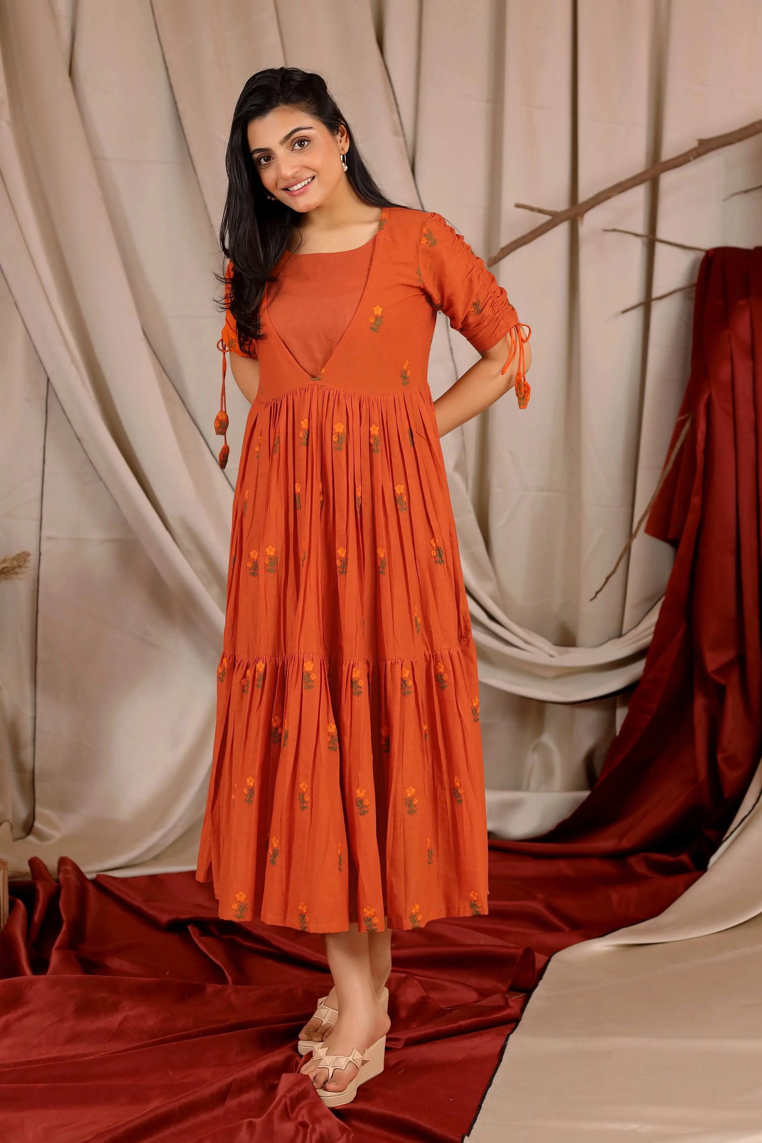 Tangerine Cotton long dress in Yam - Bullionknot