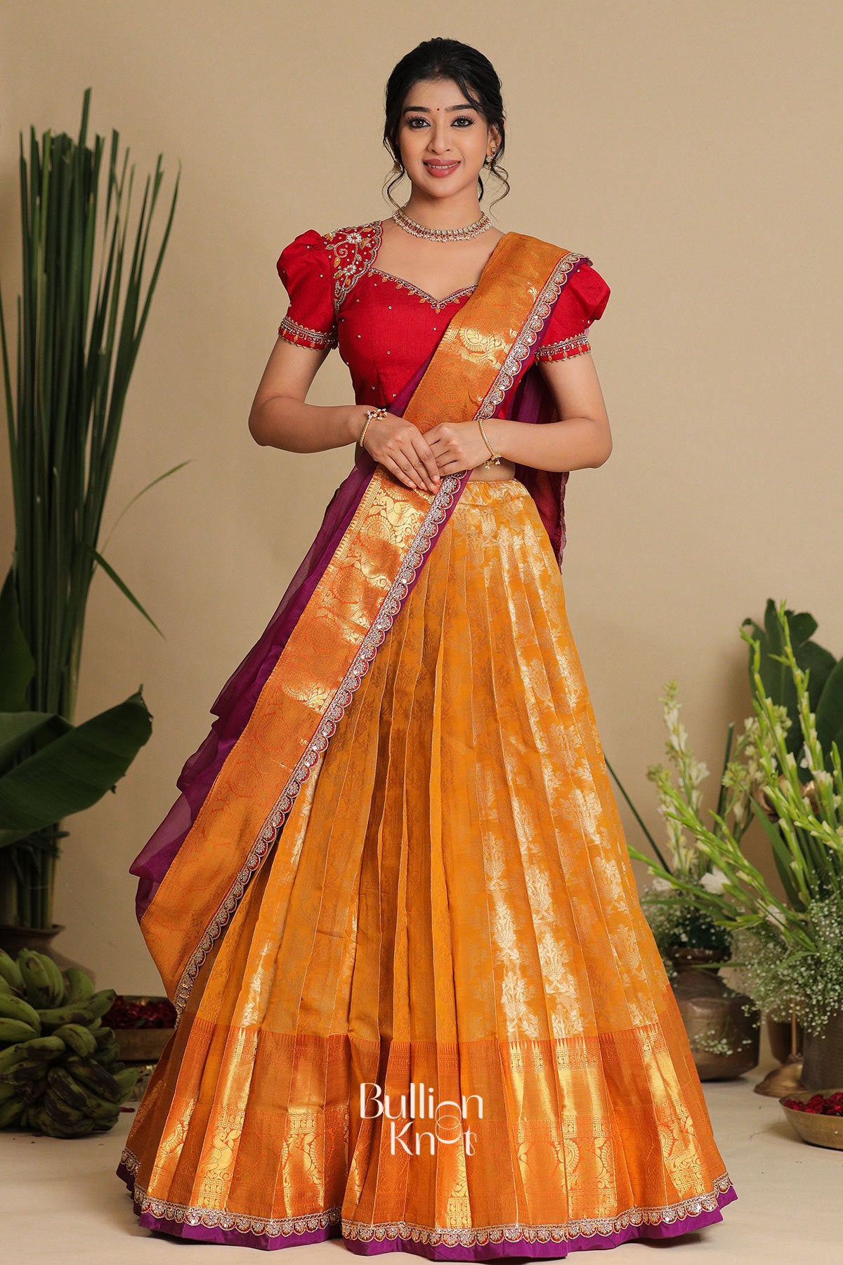 Twisha Half Saree Dolo Silk Red Lehenga Set