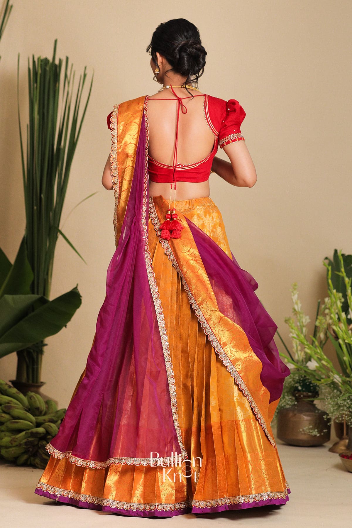 Twisha Half Saree Dola Silk Red Lehenga Set