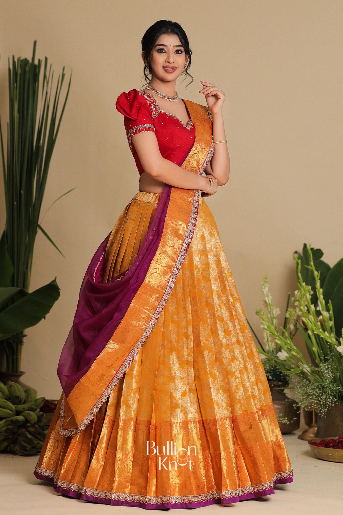 Twisha Half Saree Dola Silk Red Lehenga Set