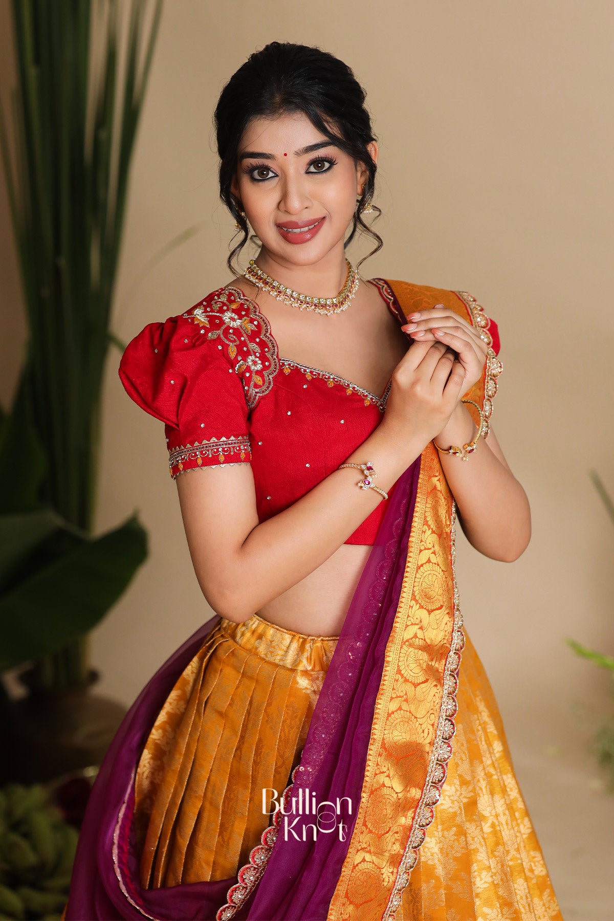 Twisha Half Saree Dolo Silk Red Lehenga Set