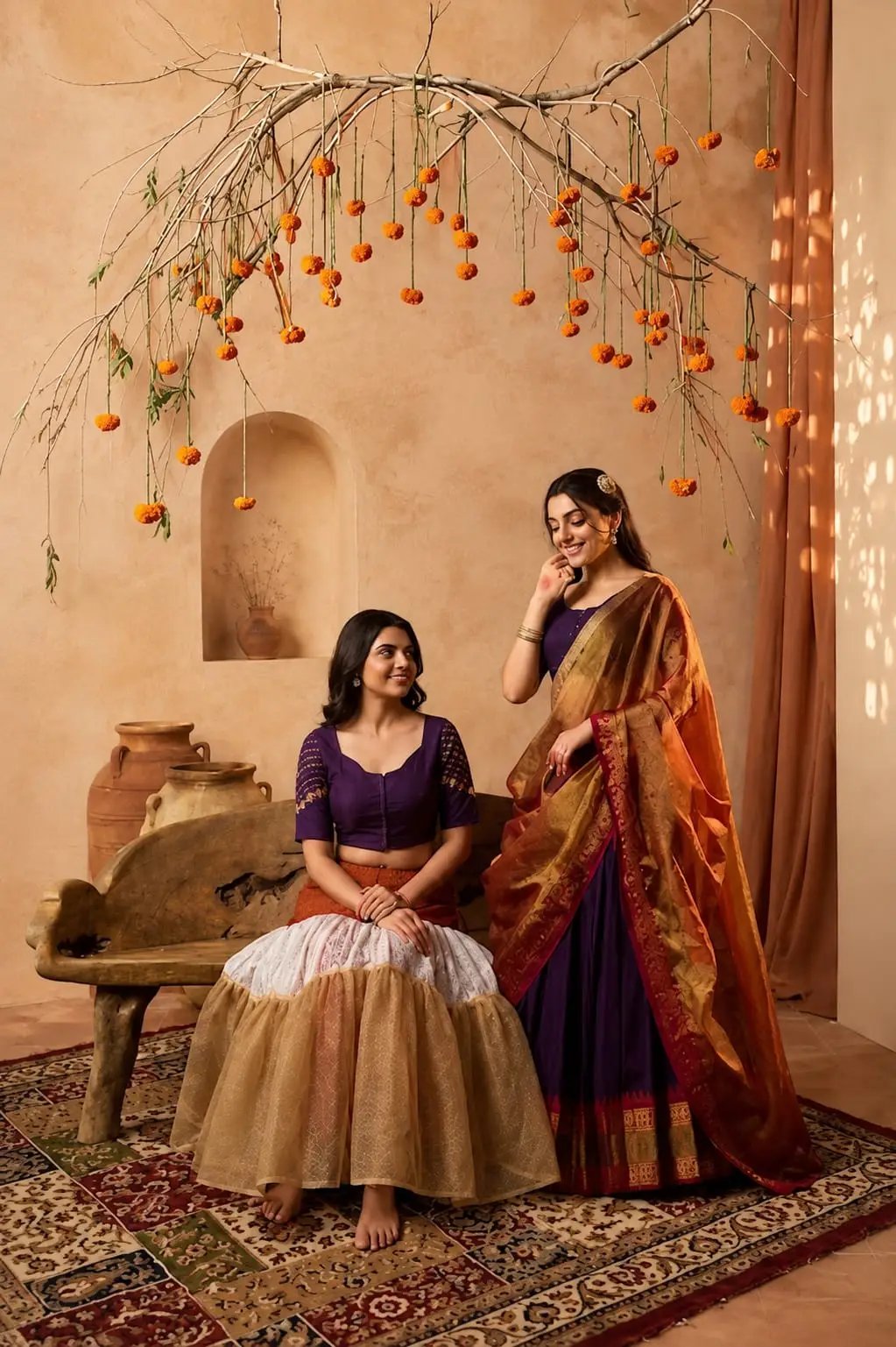 Can Can Skirt and Mahalaxmi Half Saree Purple Handloom Lehenga