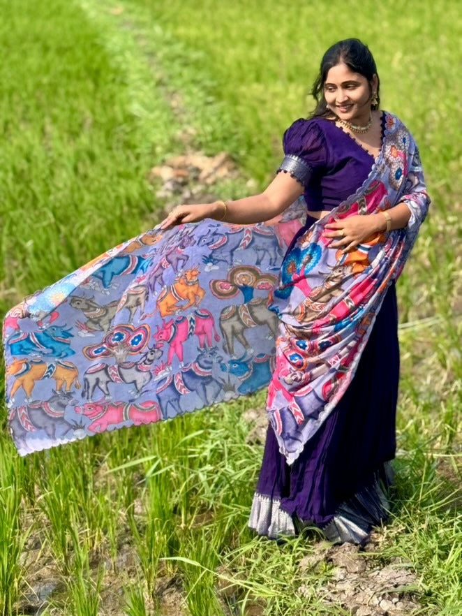 Admiral Narayanpet Half Saree in Blue