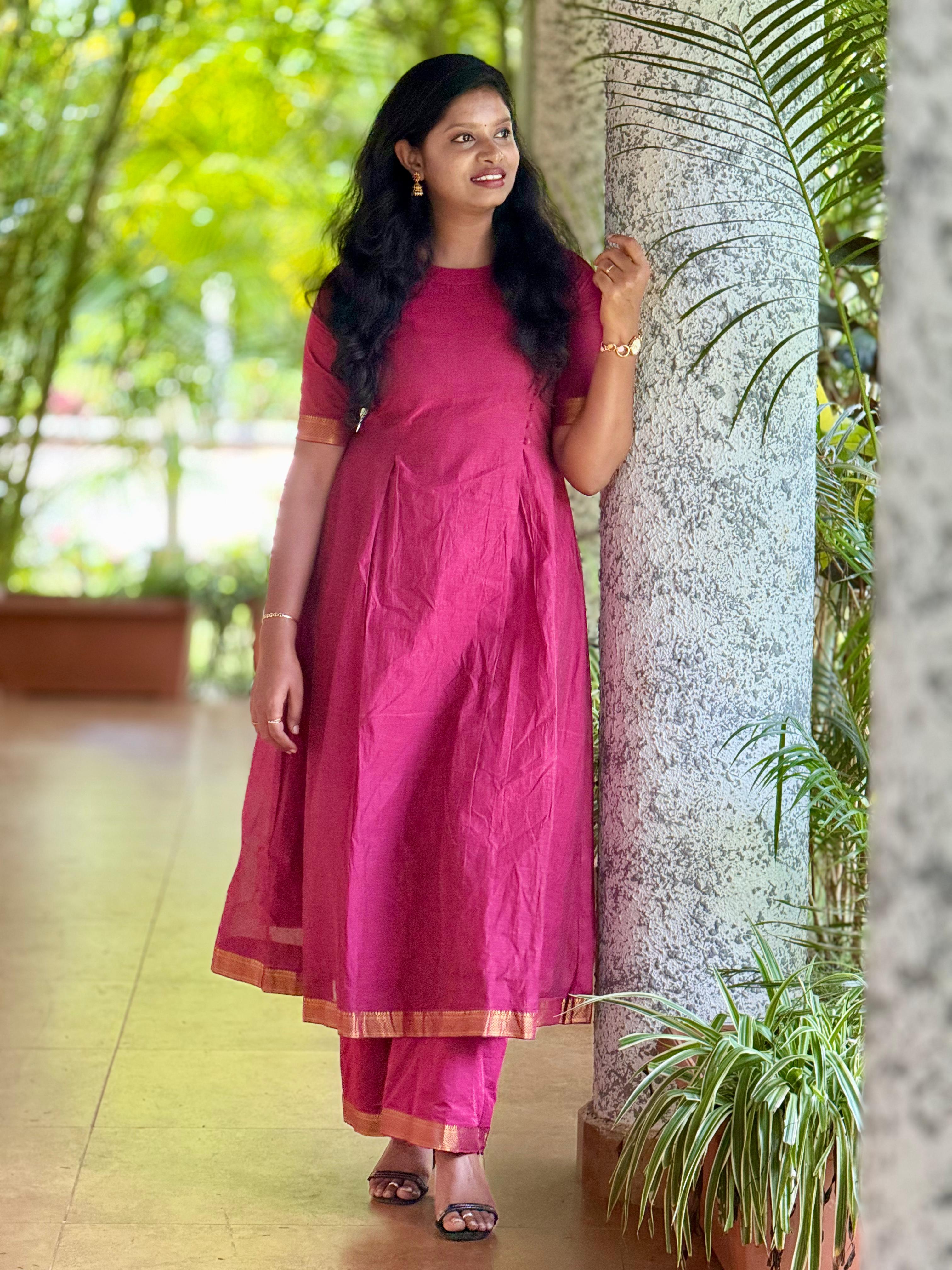 Antra Handloom Kurta Set (Dress) in Magenta