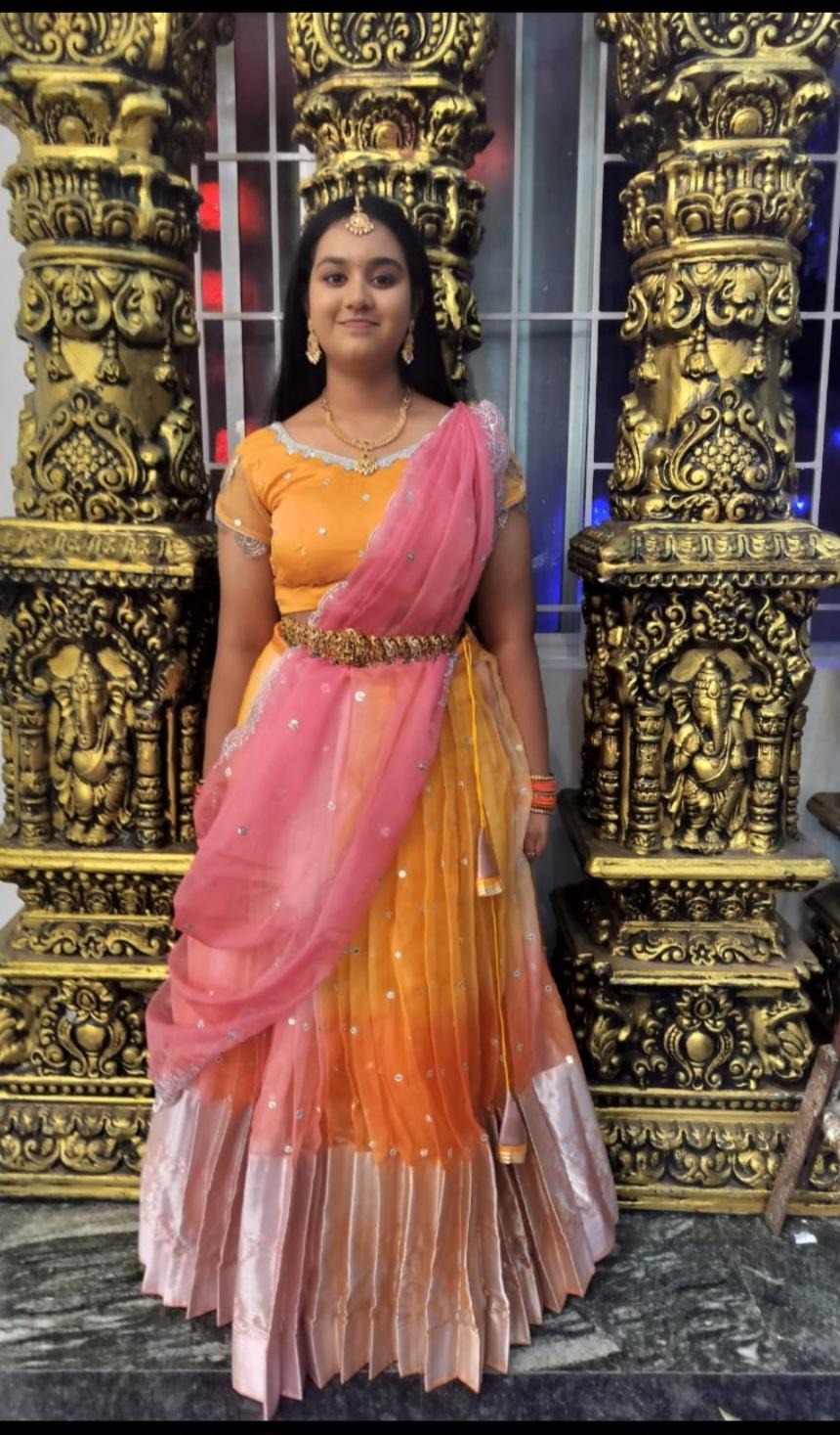 Tyohar Organza Lehenga Set in Orange