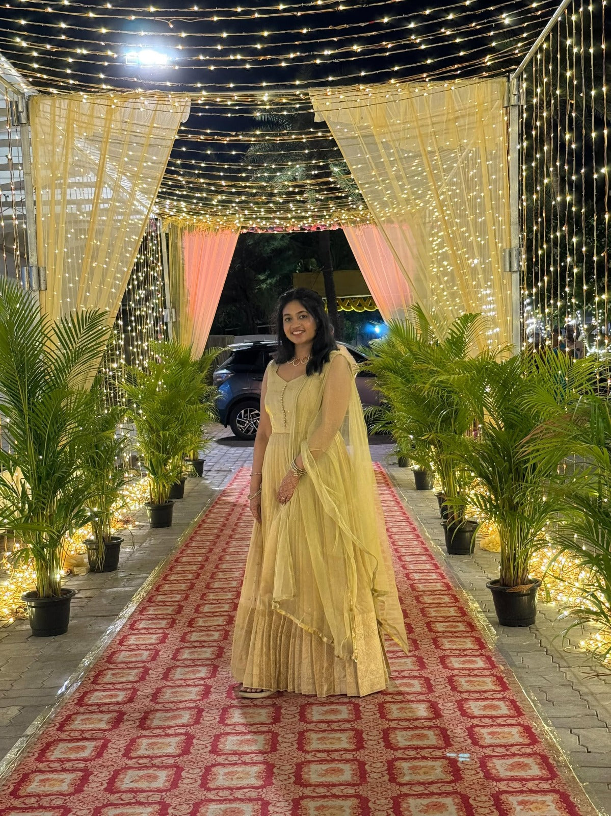 Nainika Zari Tissue Dress in Golden