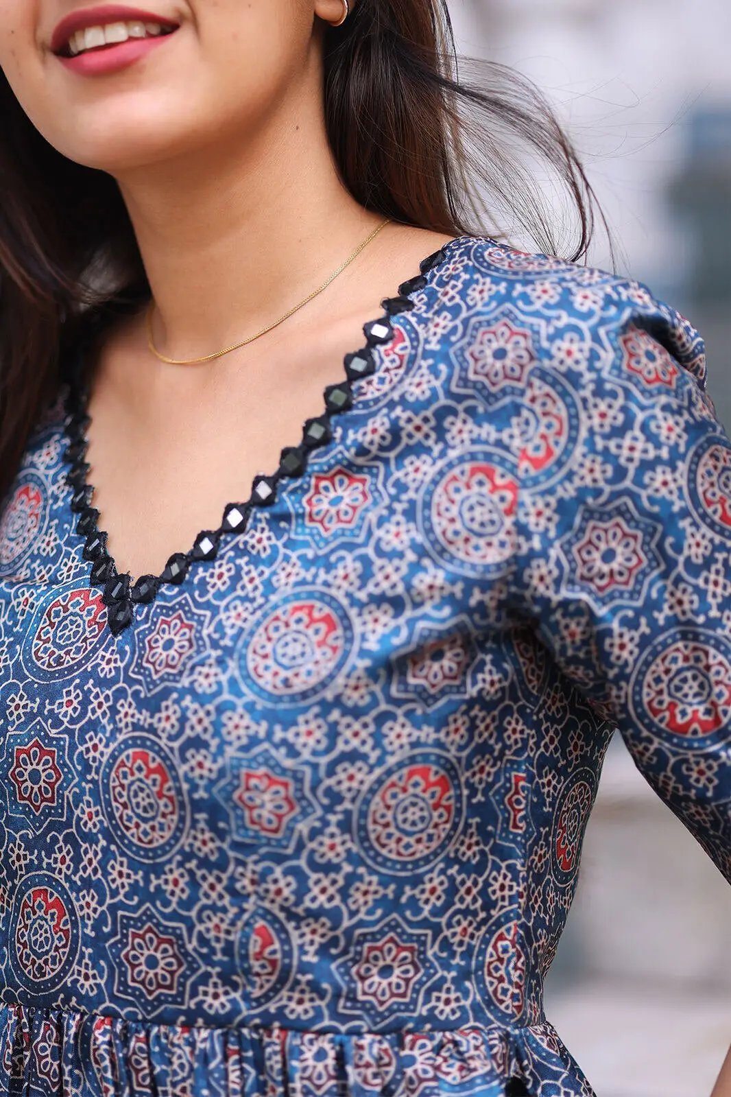 Close-up of Yashna Ajarakh Kurta Set's intricate pattern