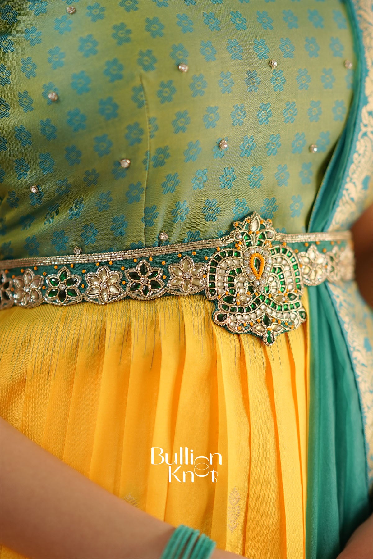 Yogita Banarasi Silk Pattu Yellow Anarkali Dress With Dupatta