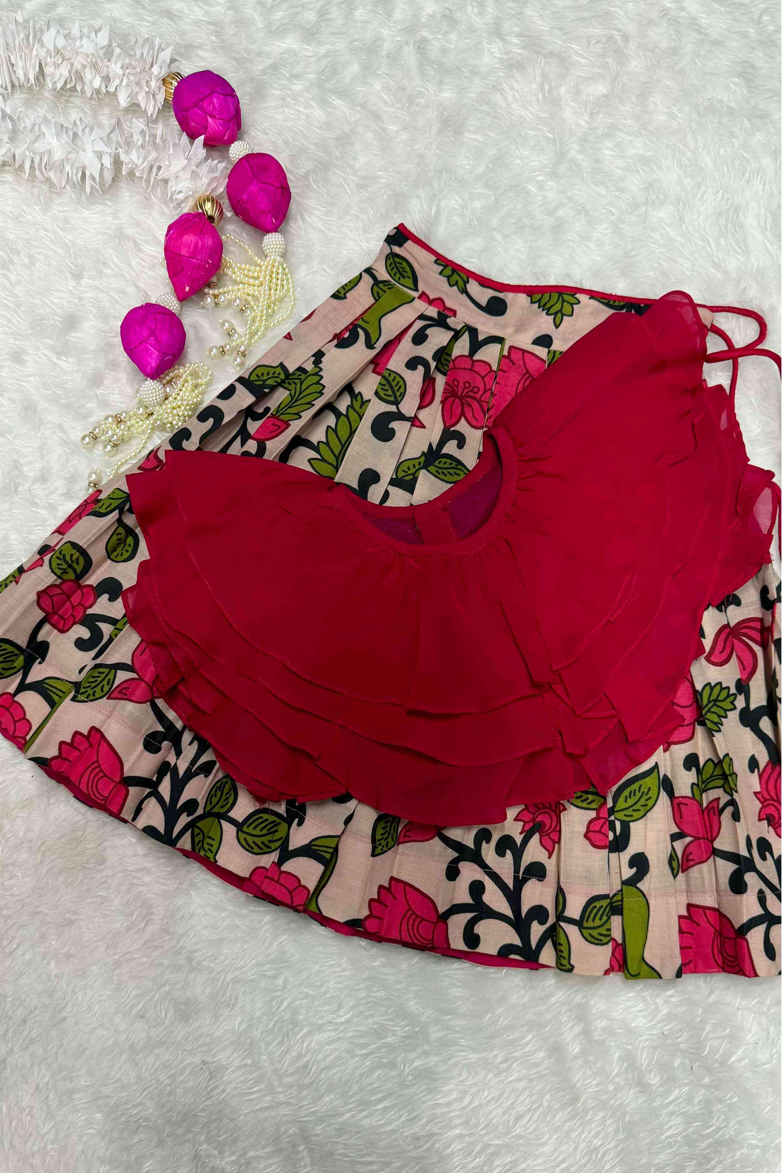 cherry red lehenga set for kids