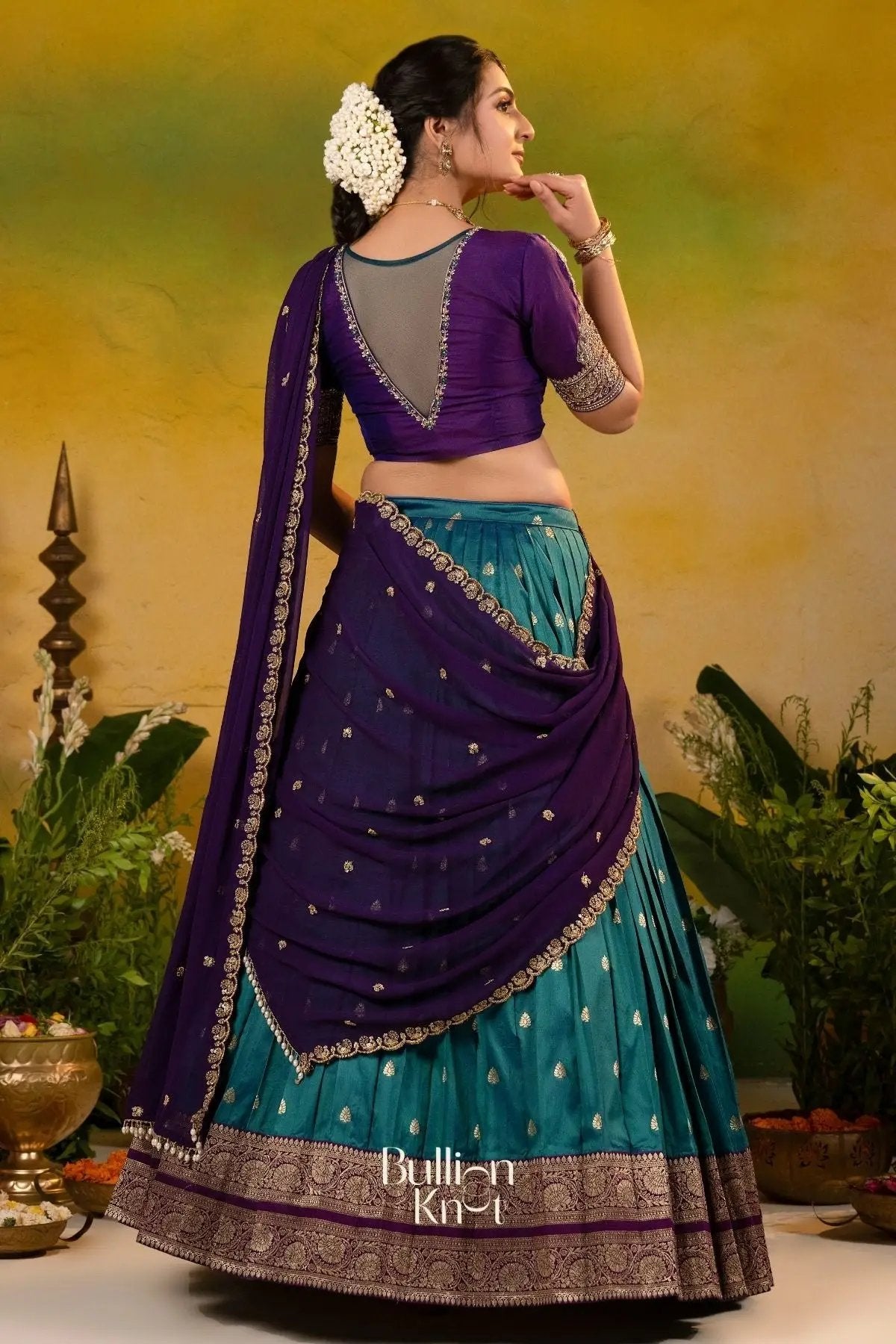 Megh rangini Soft Silk Peacock blue Lehenga Set