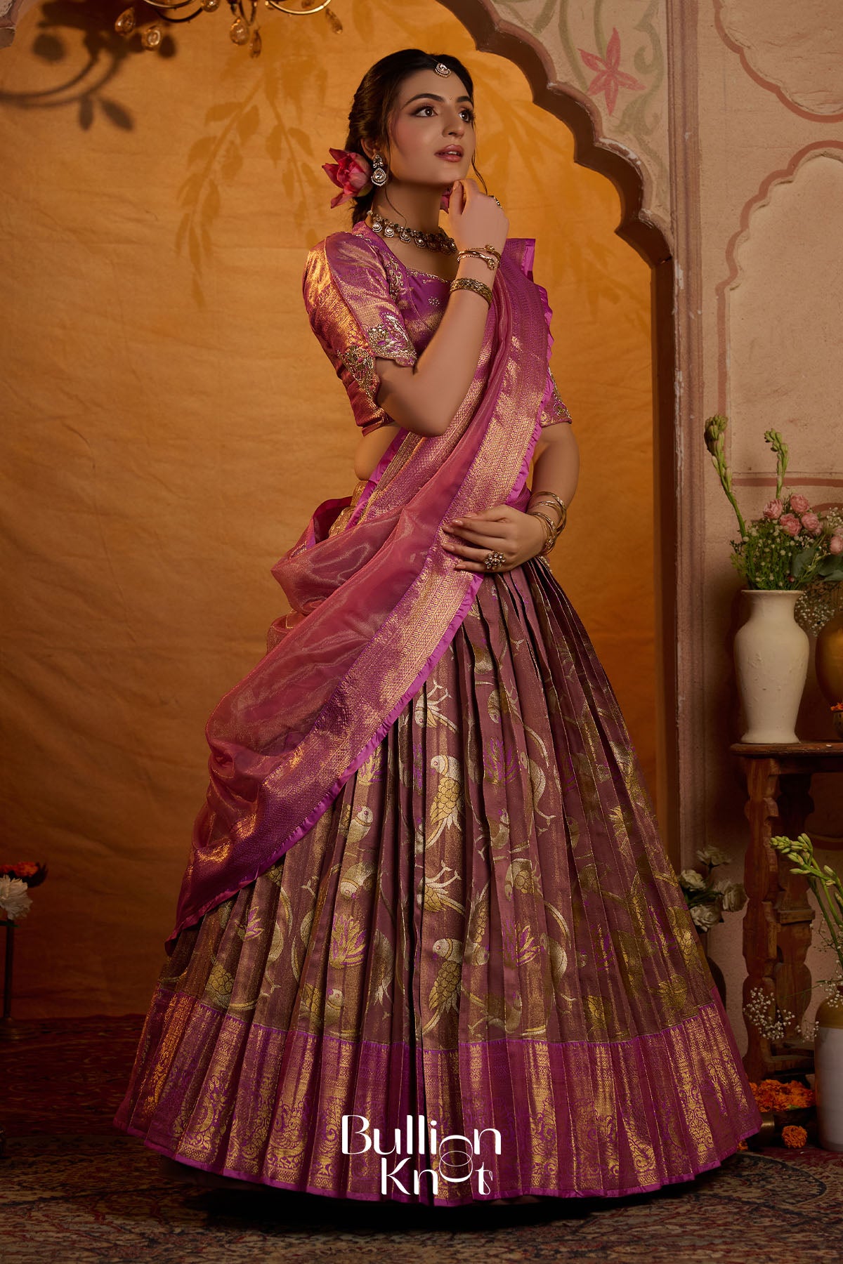 Chandra Gauri Pattu Lehenga Set Pink for Festive Wear