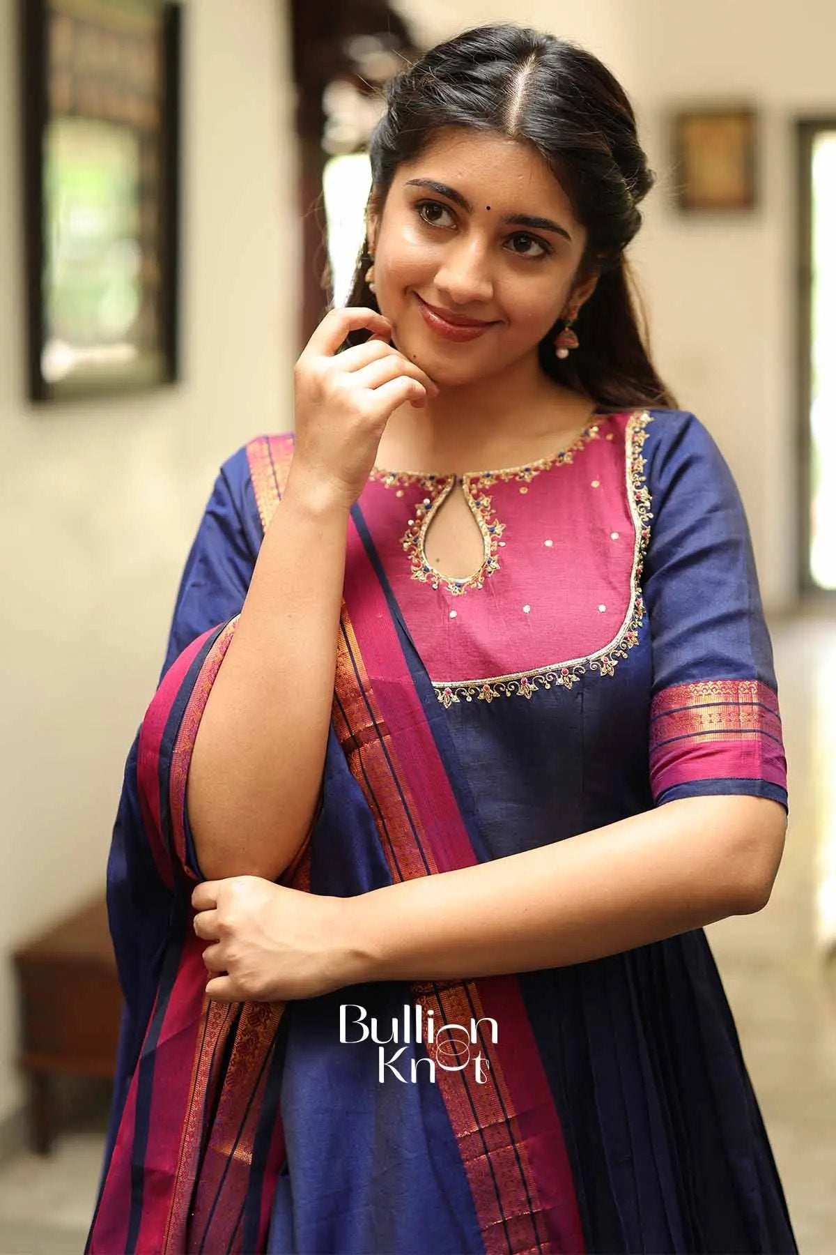 Chandrakala Royal Blue Handloom Anarkali Dress