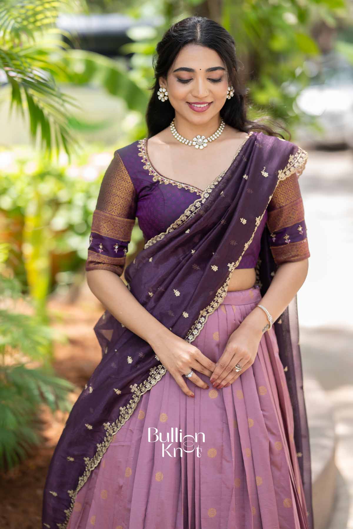 Dhoop Chhaon | Wine and Onion Silk Gadval Lehenga
