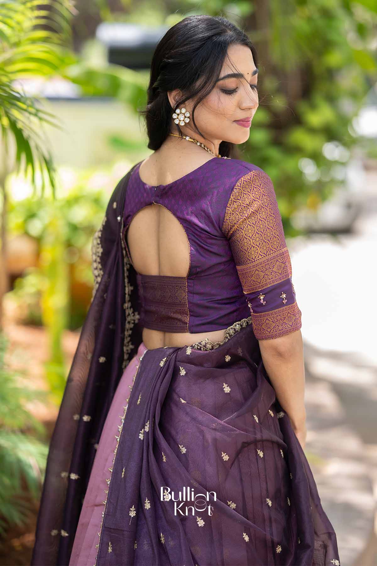 Dhoop Chhaon | Wine and Onion Silk Gadval Lehenga