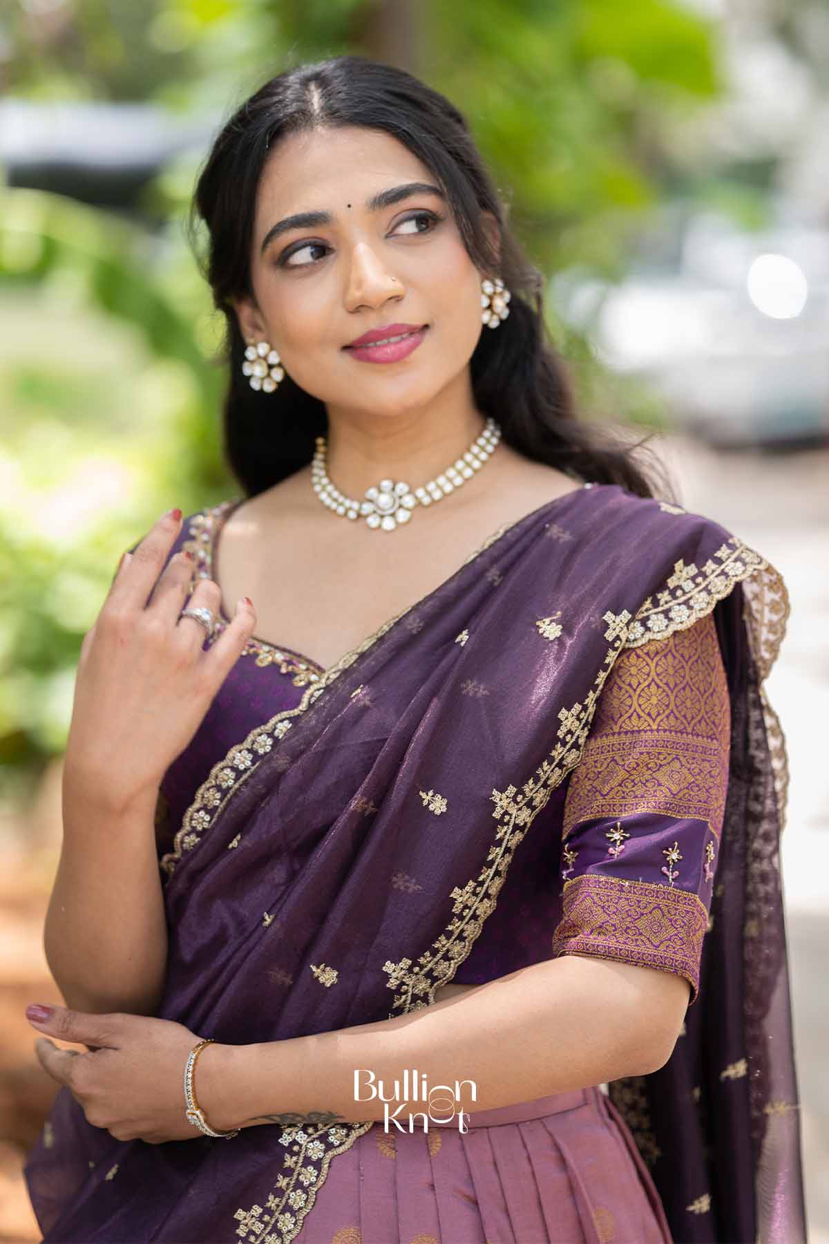 Dhoop Chhaon | Wine and Onion Silk Gadval Lehenga