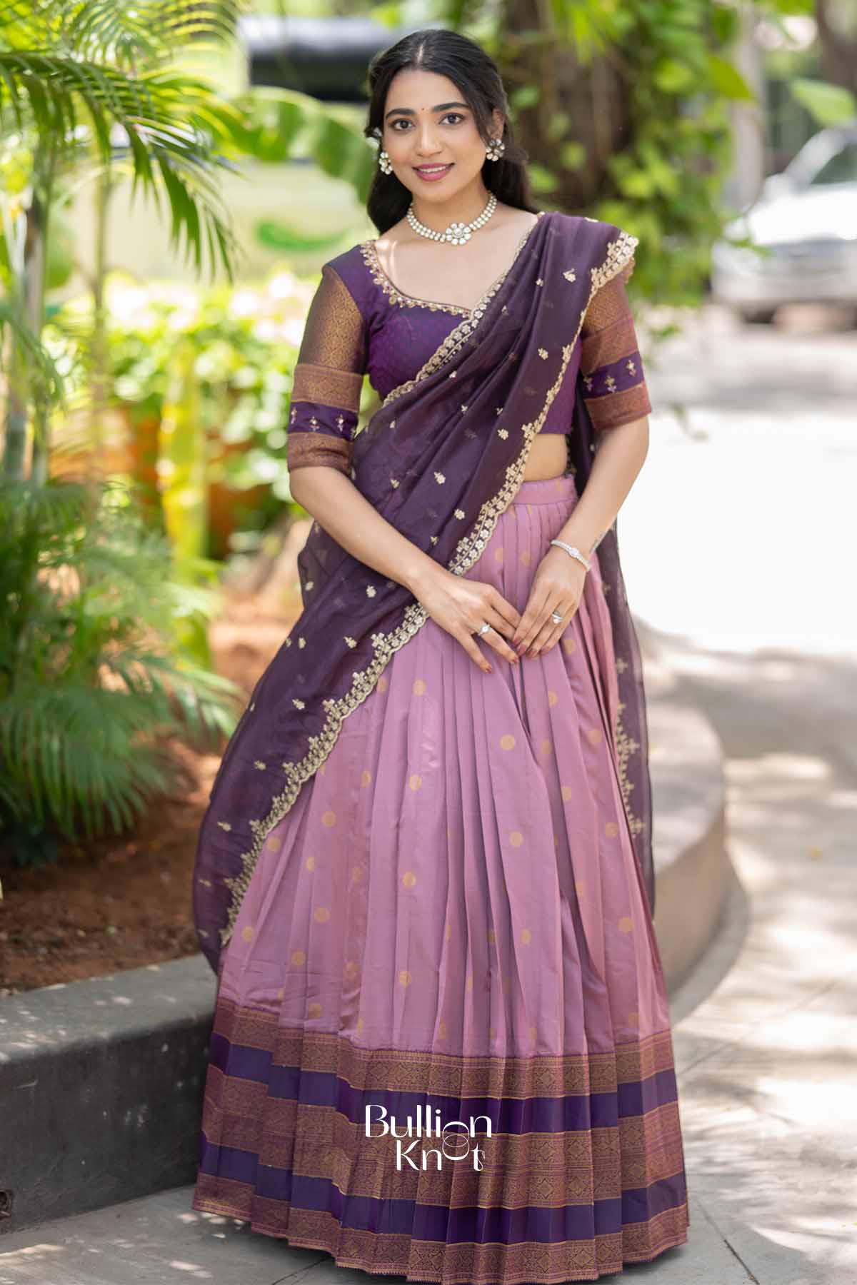 Dhoop Chhaon | Wine and Onion Silk Gadval Lehenga