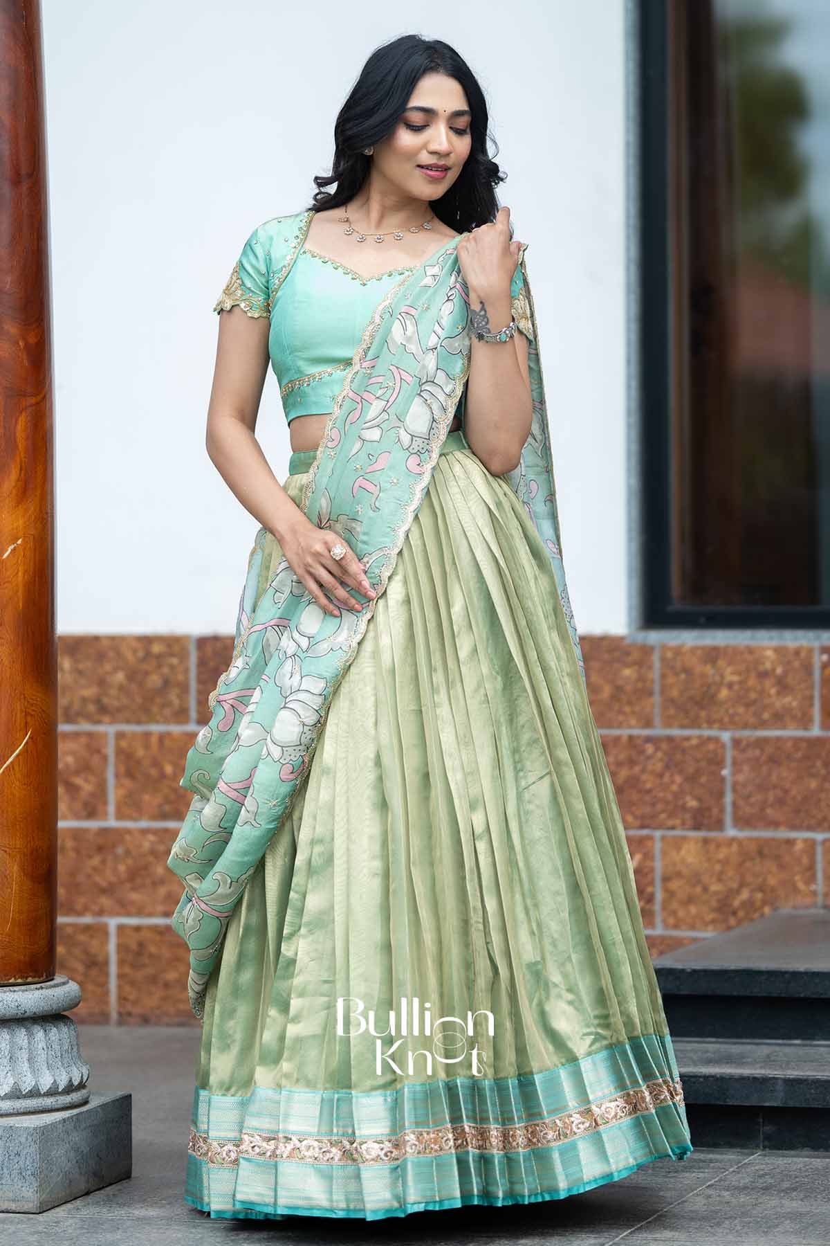 Gauri Kanak | Golden Tissue Kalamkari Festive Lehenga