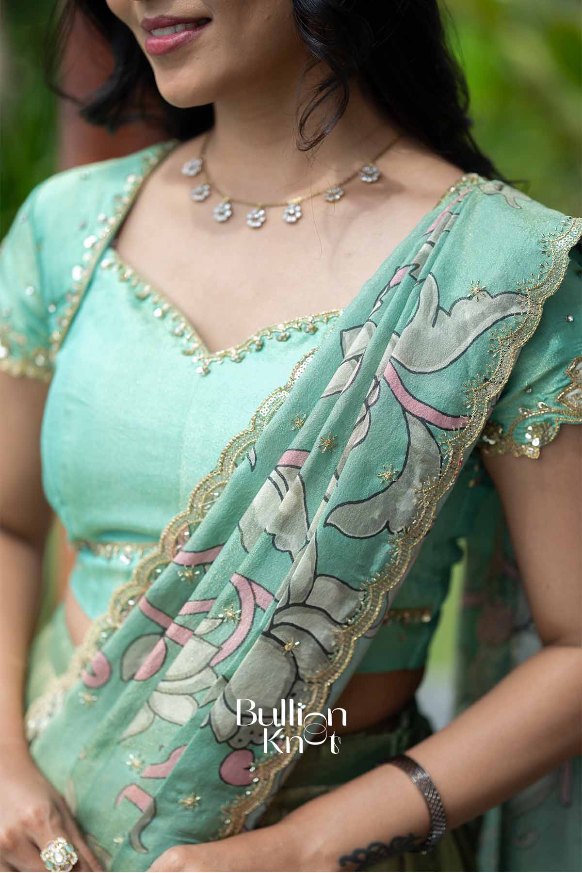 Gauri Kanak | Golden Tissue Kalamkari Festive Lehenga