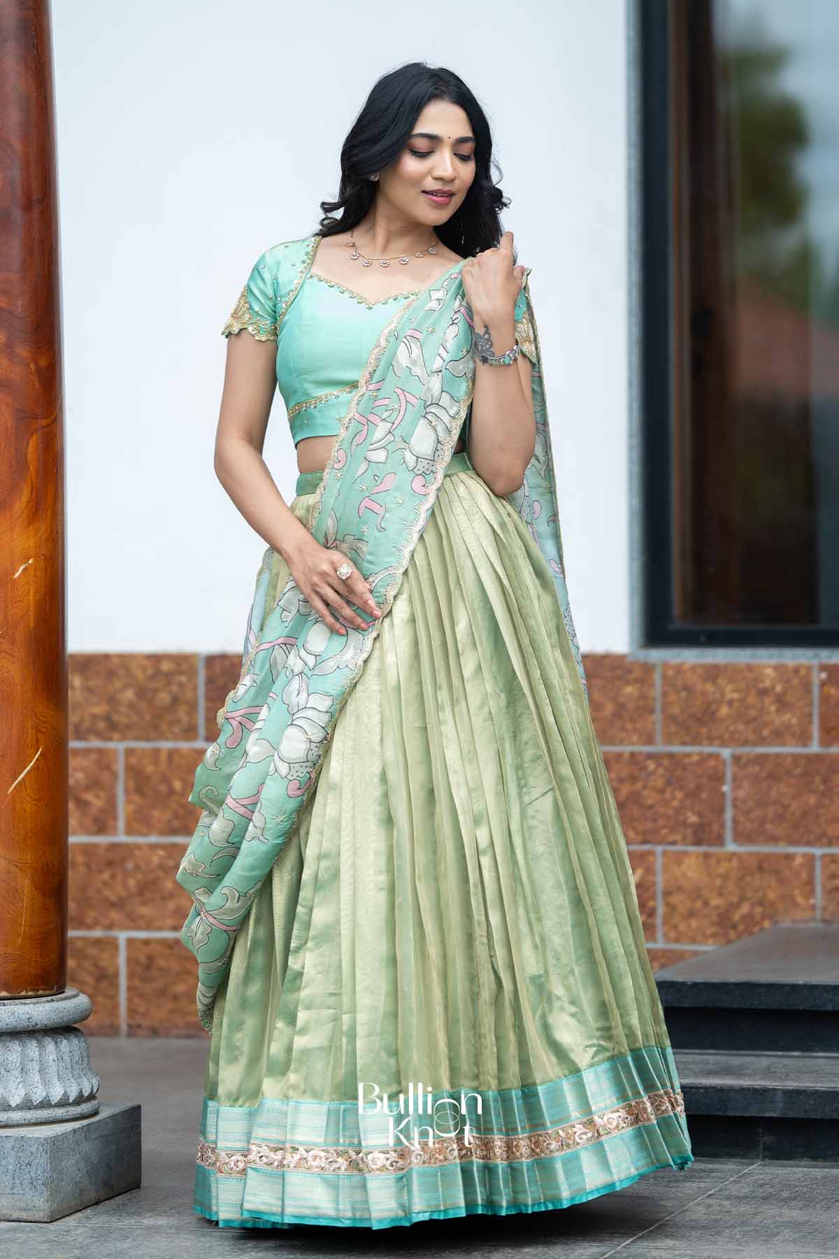 Gauri Kanak | Golden Tissue Kalamkari Festive Lehenga