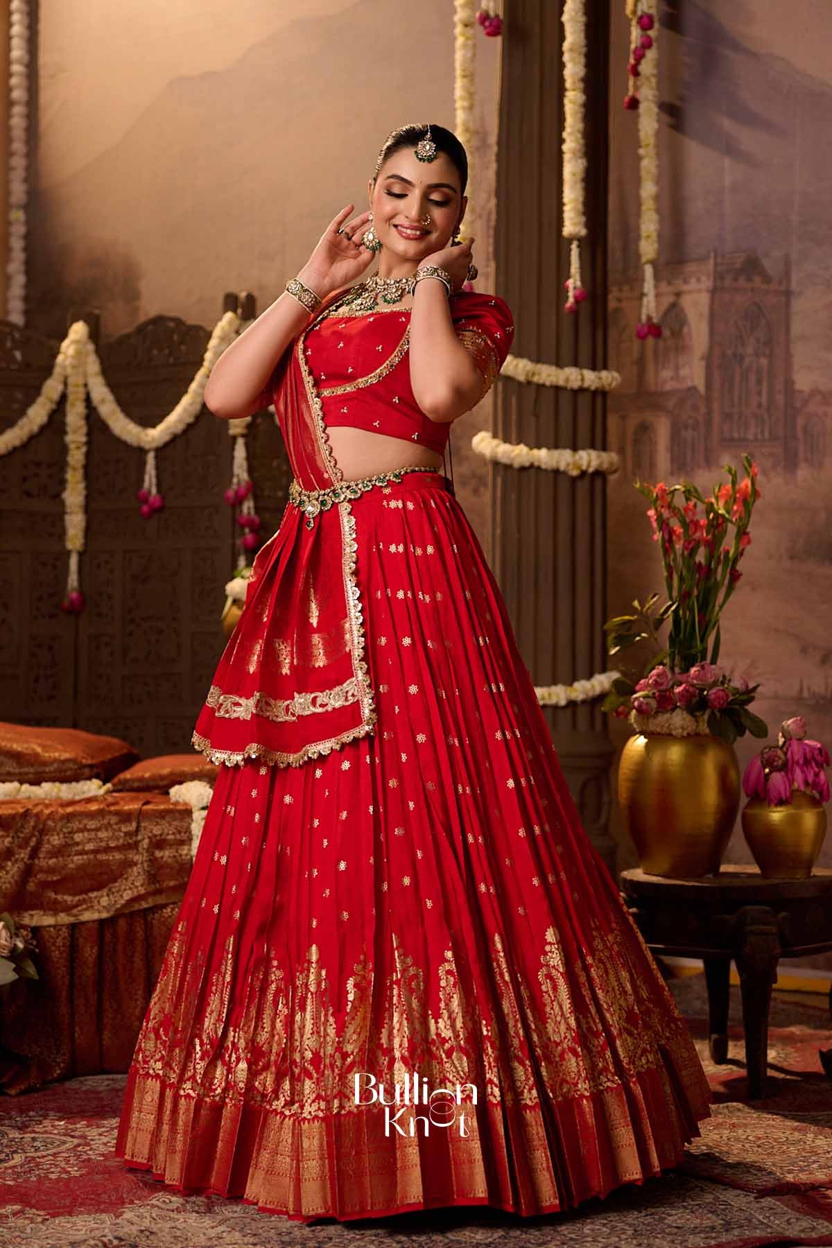 Hardika | Viscose Dola Scarlet Red Lehenga Set for Royal Receptions
